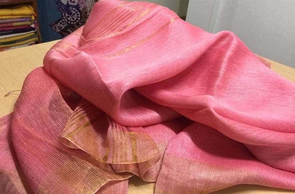 Pink festive wear silk linen sarees