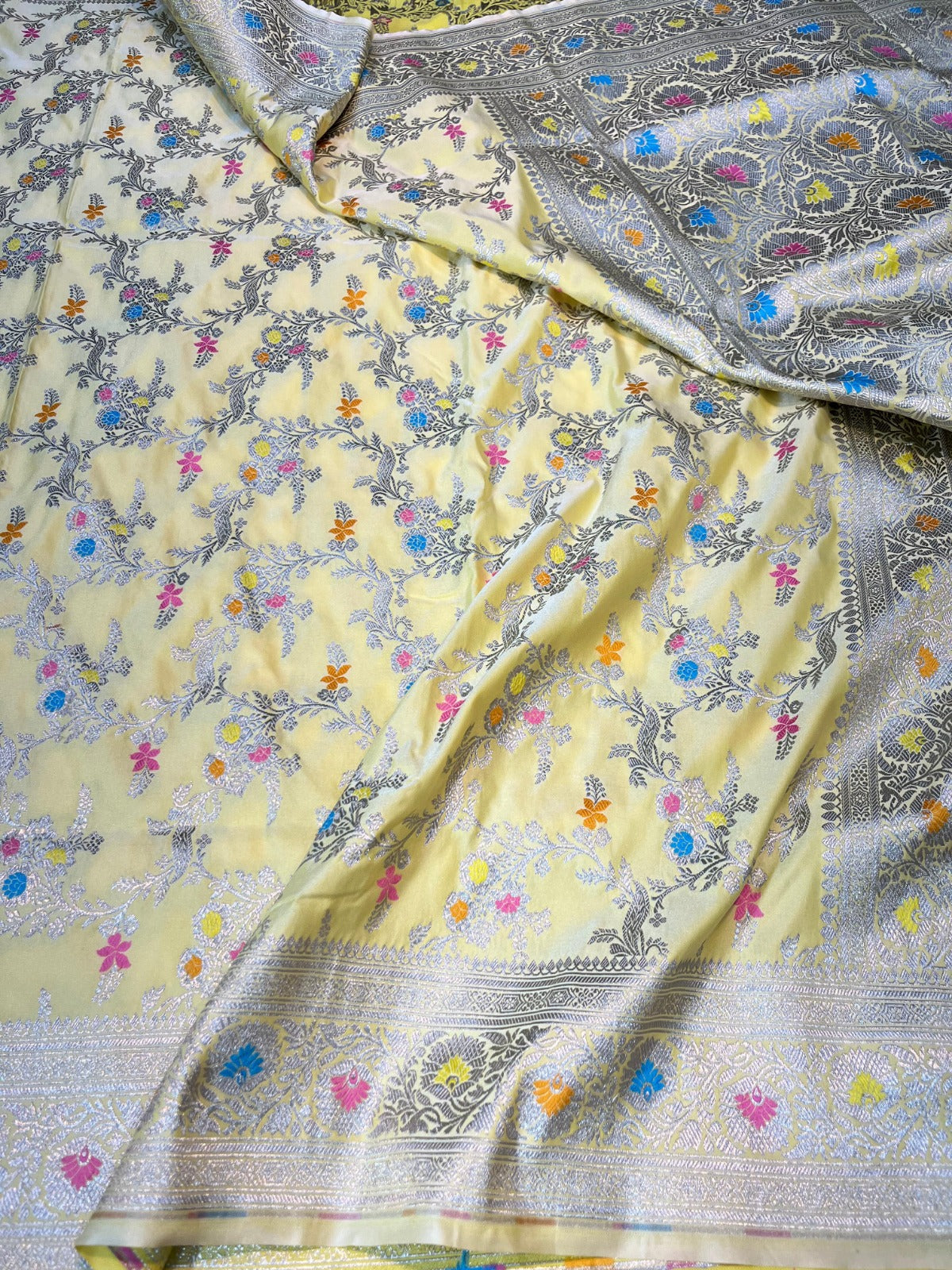 Light yellow pure banarasi mashru silk sarees