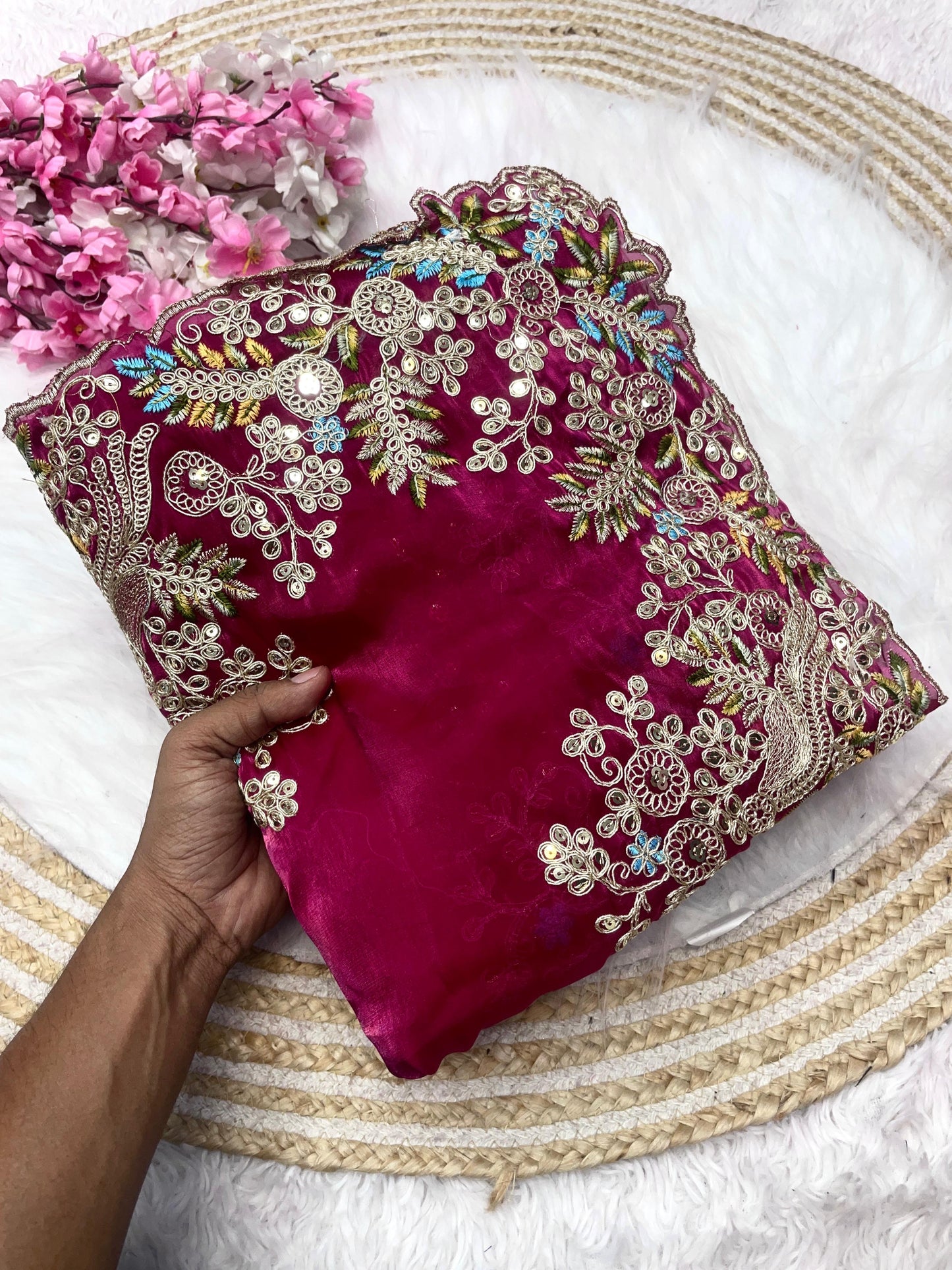 Soft jimmy choo Embroidery sarees