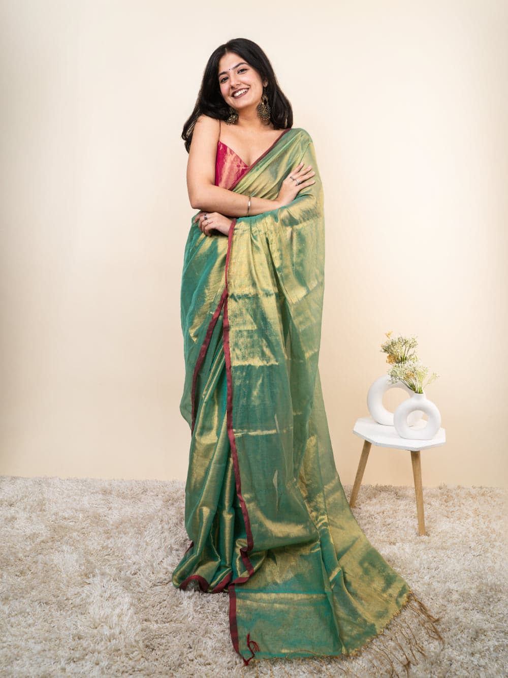 Green khadi Tissue cotton sarees