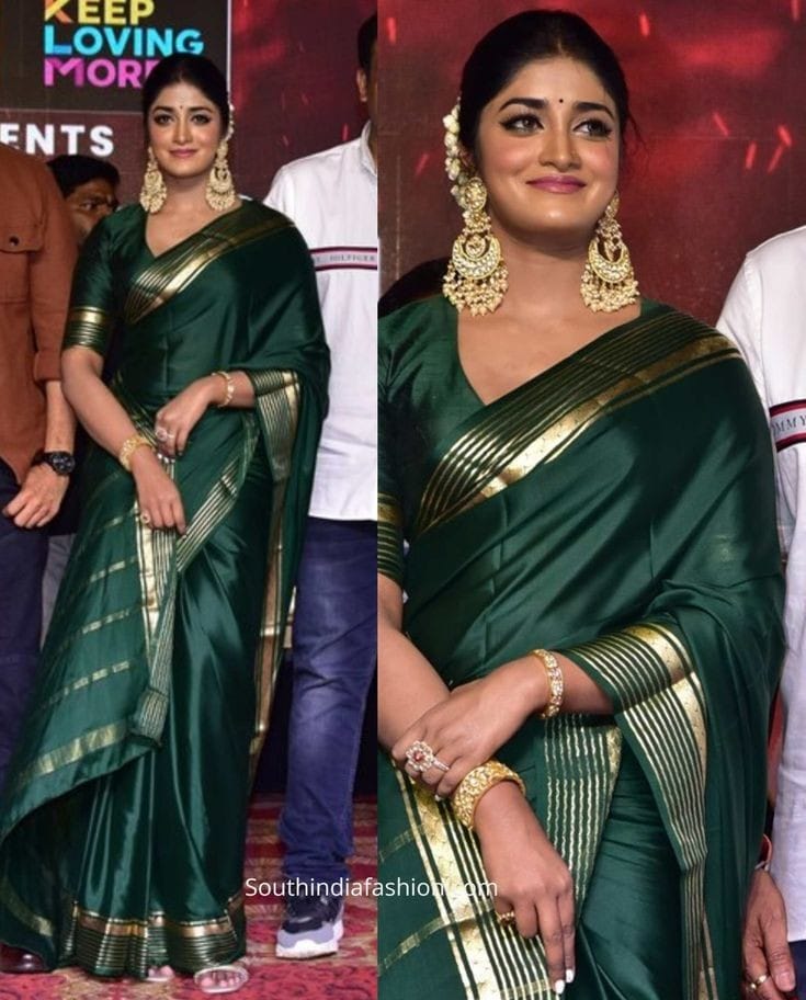 Bottle green Pure kanchipuram plain silk sarees
