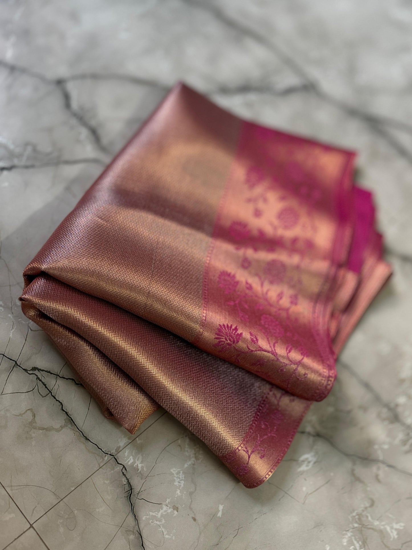 Pinkish gold Banarasi tissue silk sarees
