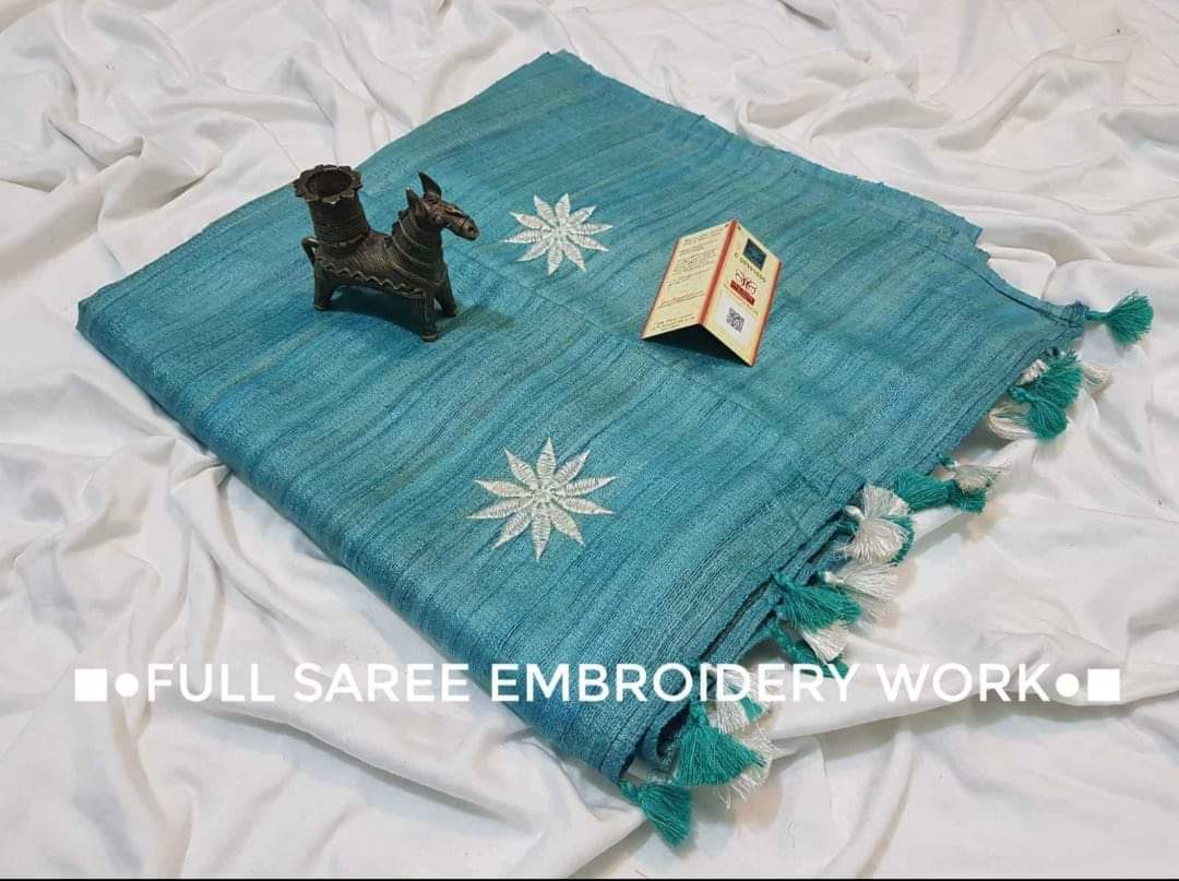 Pure Tussar Ghicha Embroidery sarees