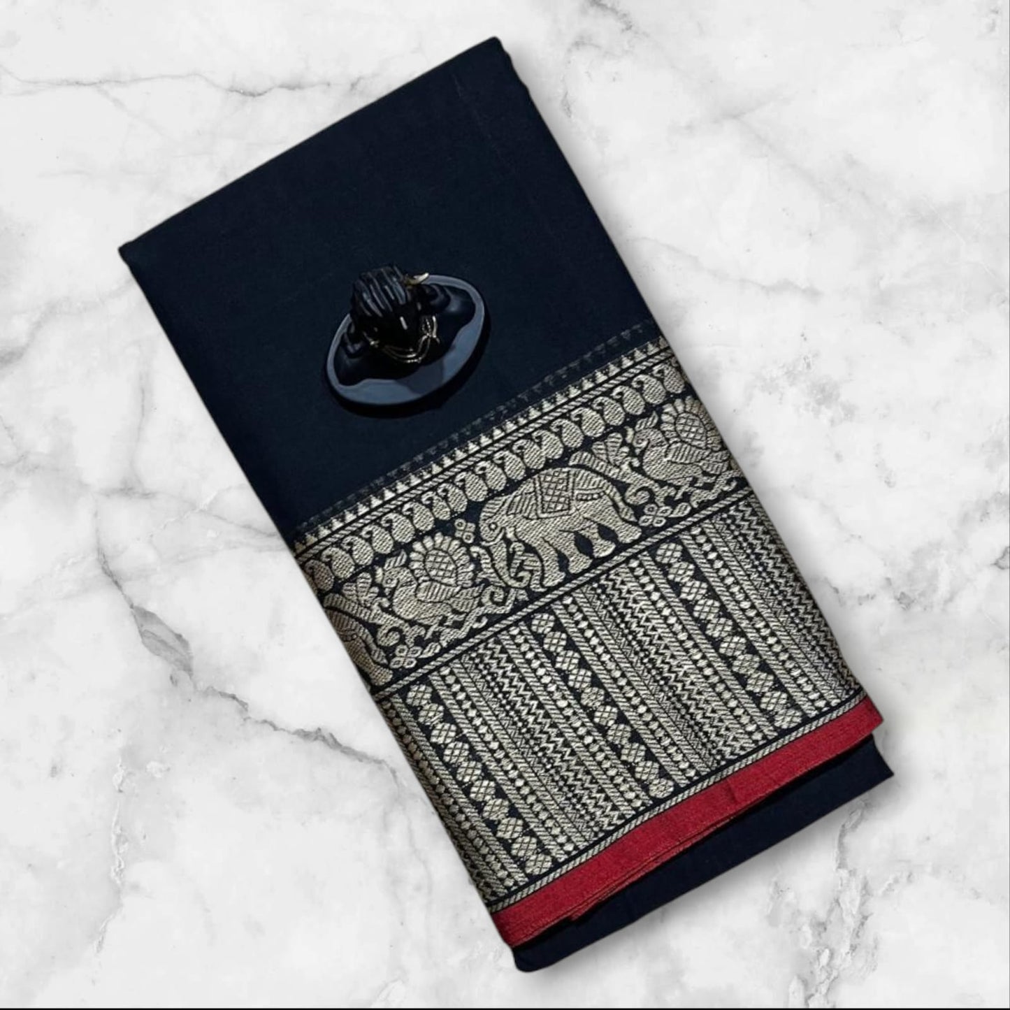 Black Narayanpet Cotton sarees with elephant border