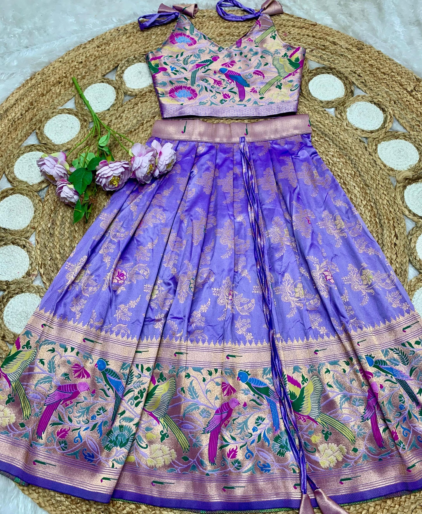Lavender Paithani lehenga for kids