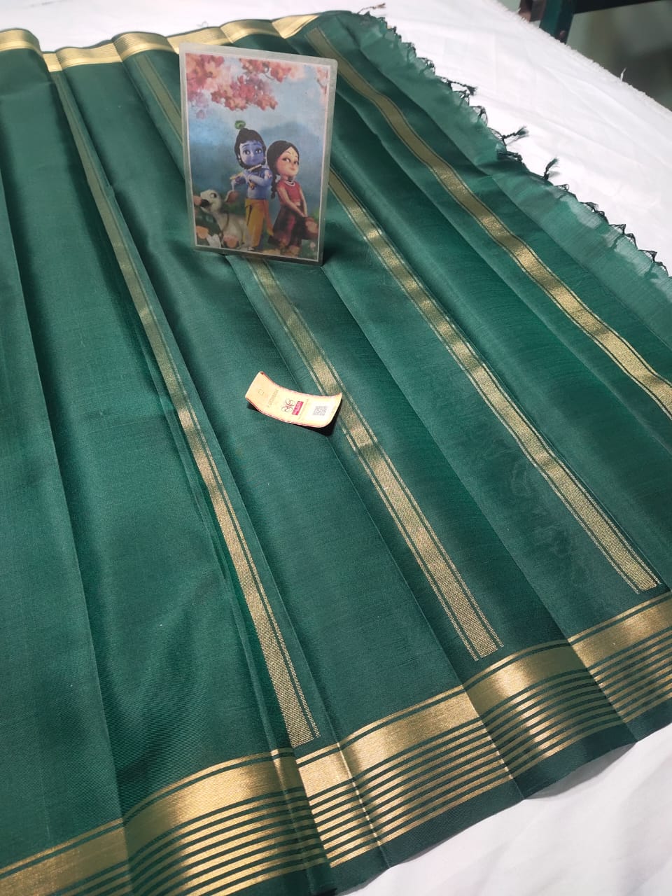 Bottle green Pure kanchipuram plain silk sarees
