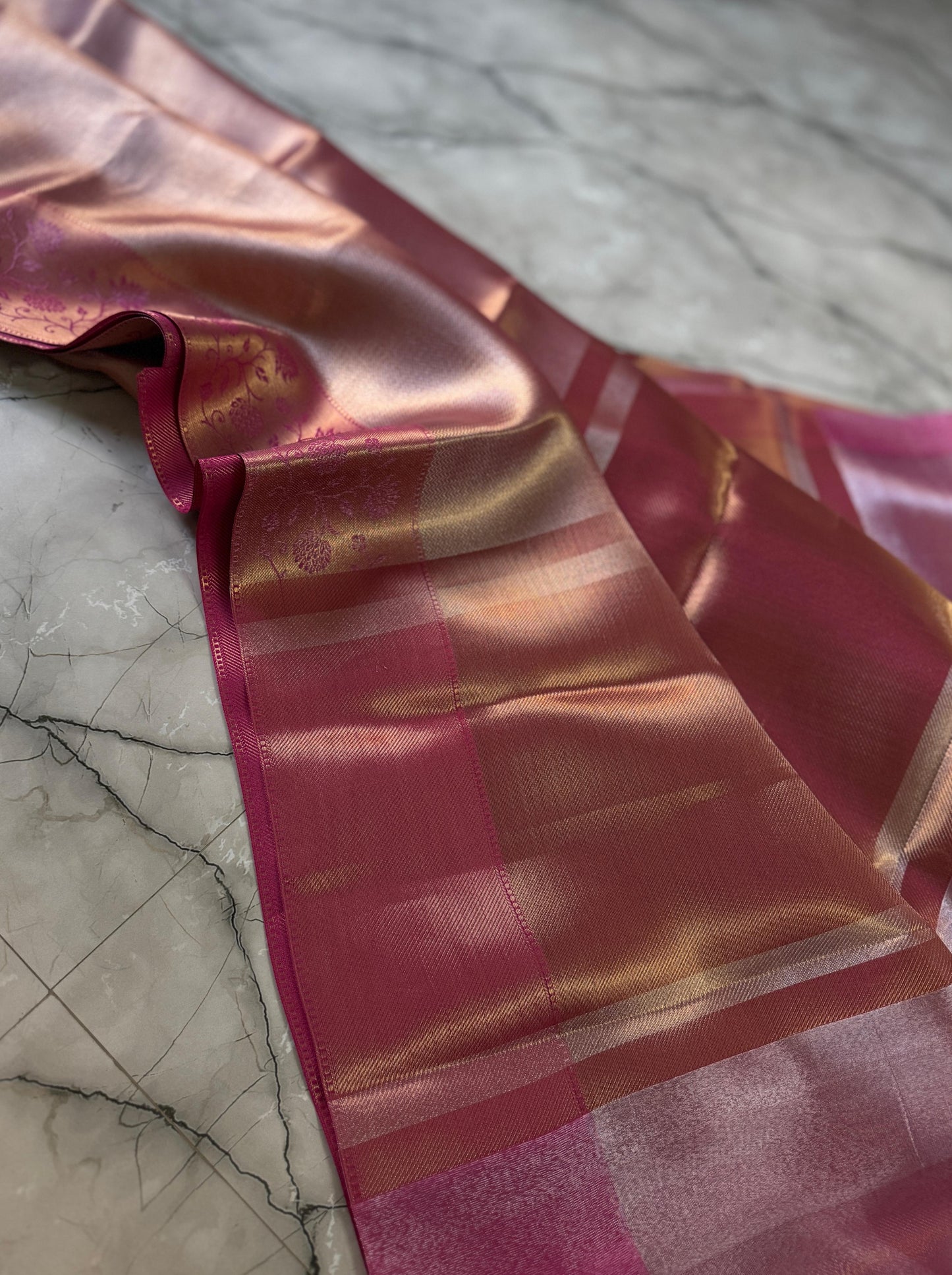 Pinkish gold Banarasi tissue silk sarees
