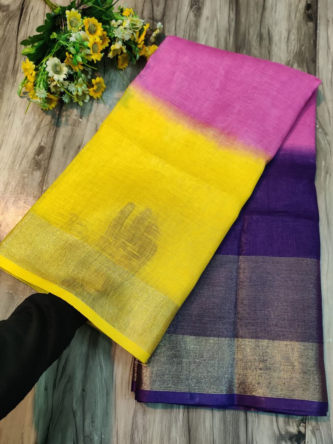 Purple with trishade linen by linen sarees