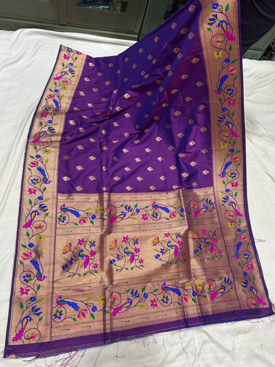 Dark purple soft silk brocade paithani Sarees