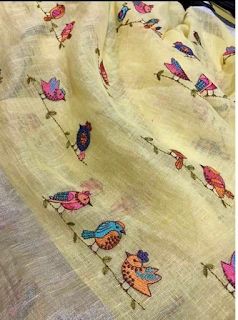 Linen embroidery work sarees
