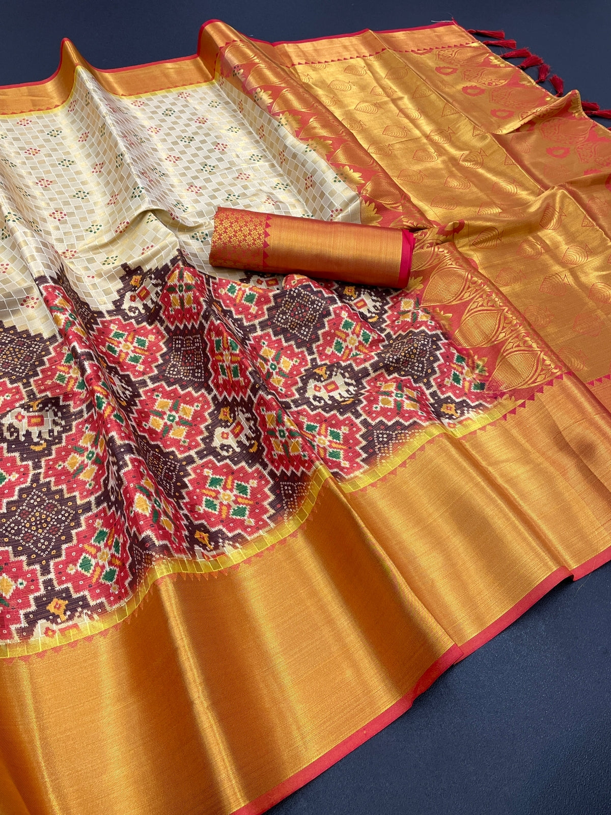 Fancy silk sarees with kalamkari design