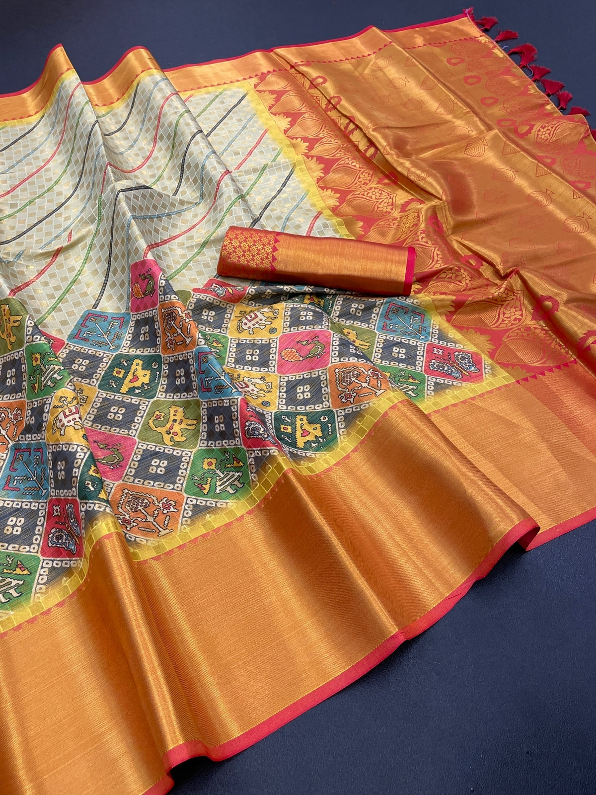Fancy silk sarees with kalamkari design