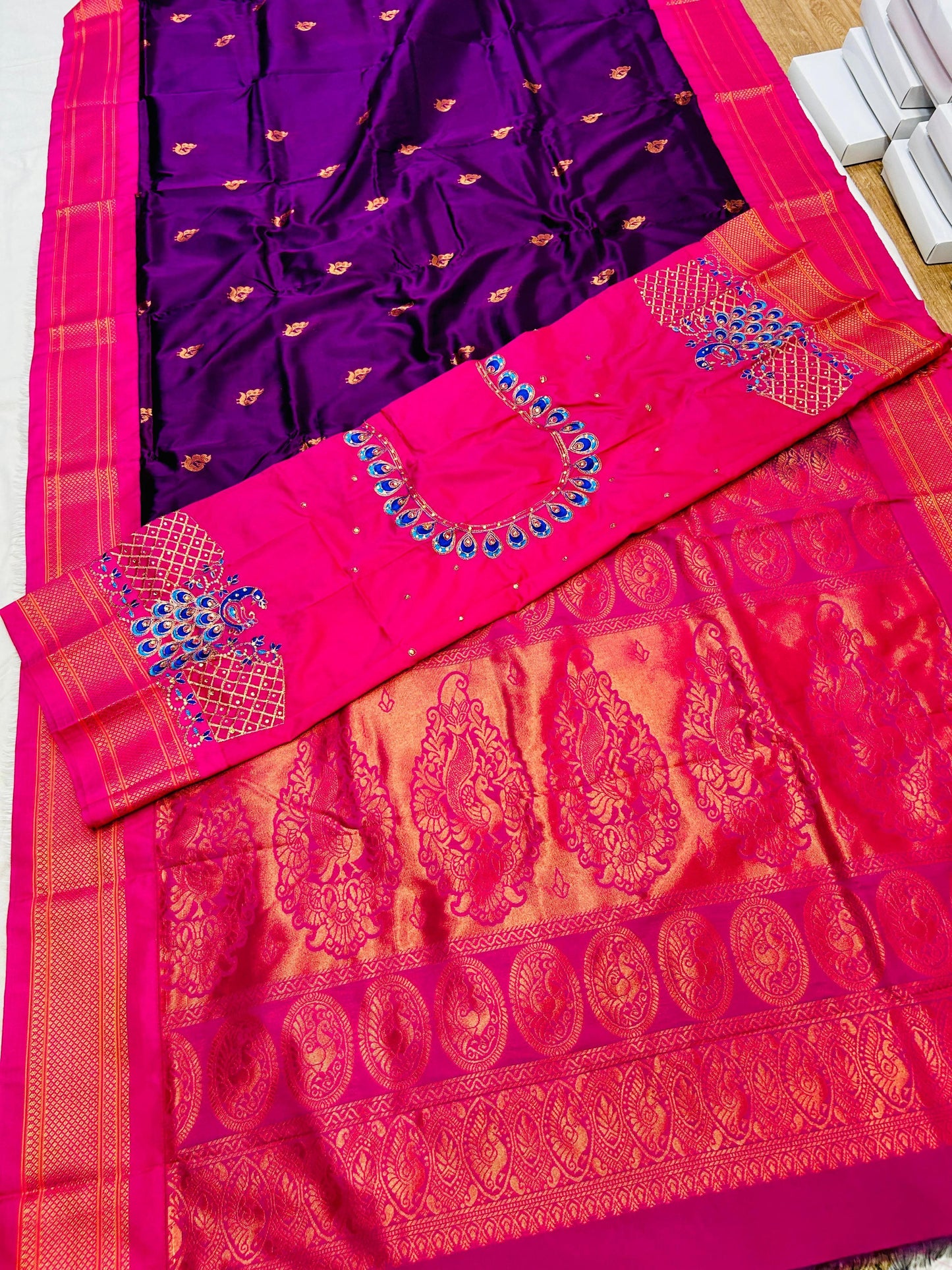 Dark violet komal kadiyal paithani Sarees