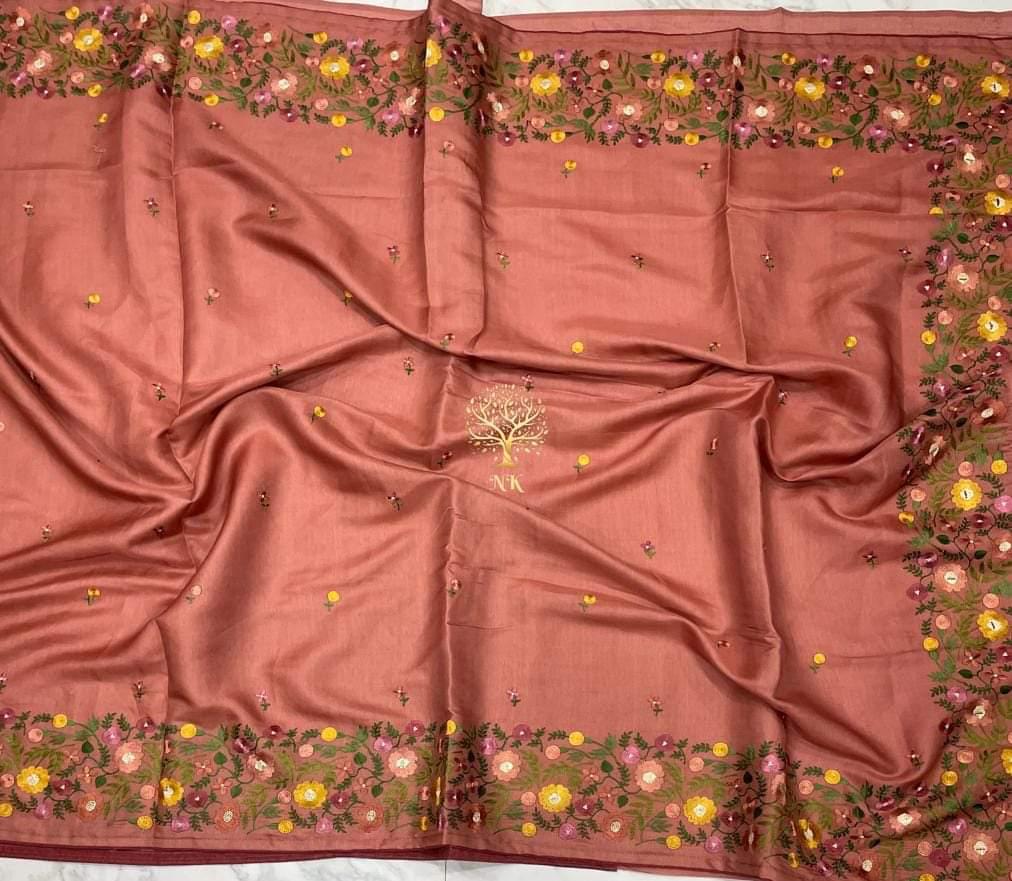 Tussar Munga silk embroidery sarees