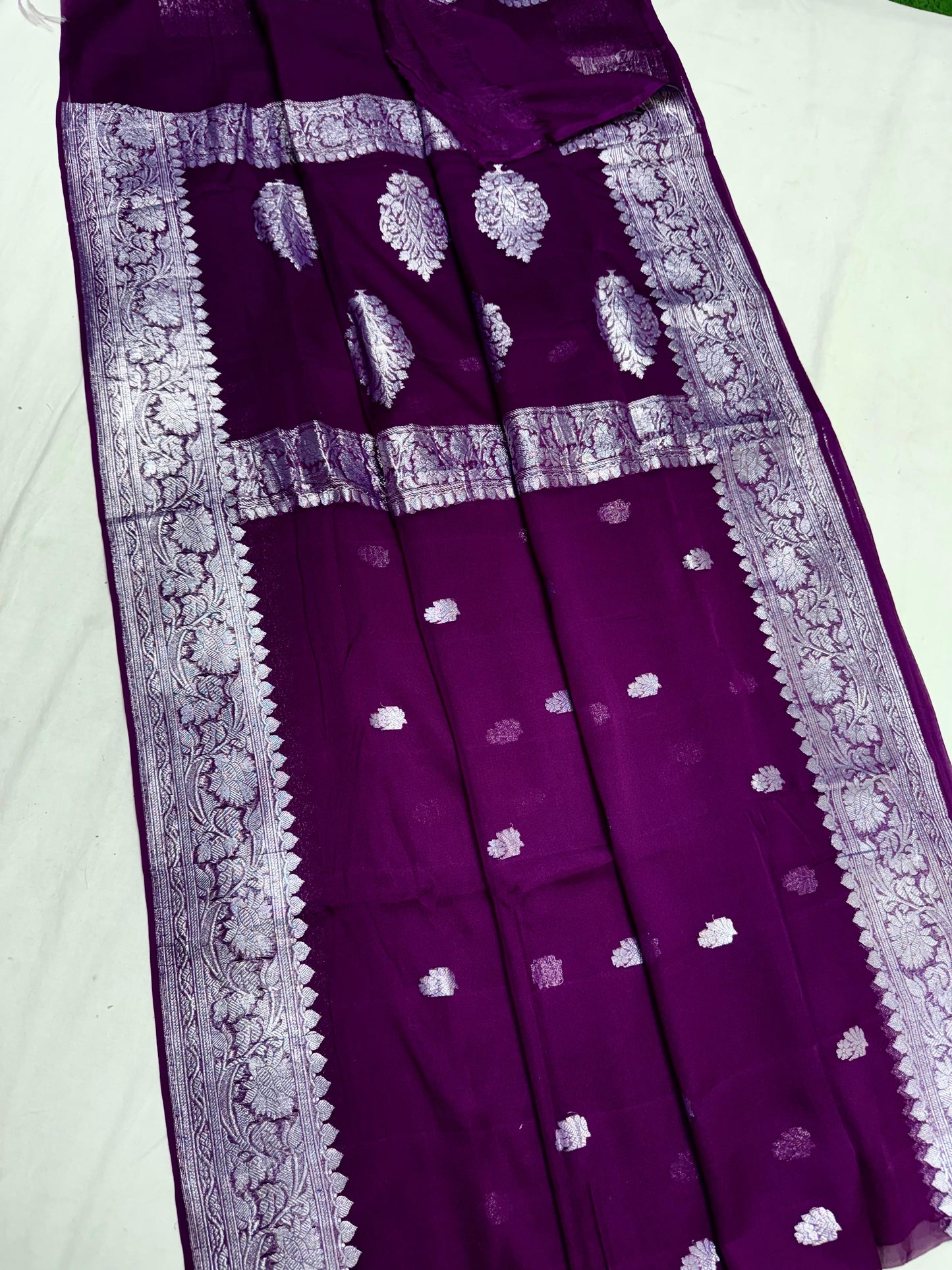 Dark wine pure banarasi georgette chiffon sarees