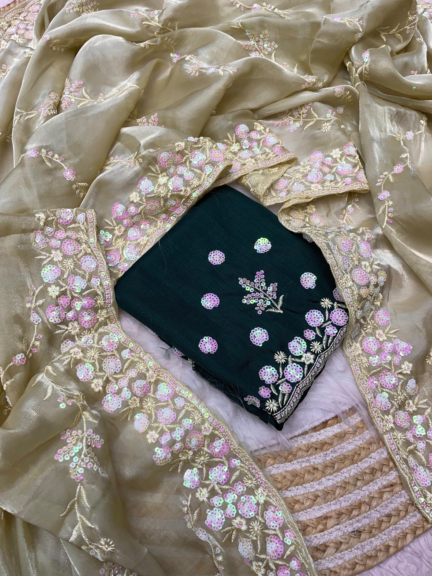 Soft jimmy choo satin sequence sarees