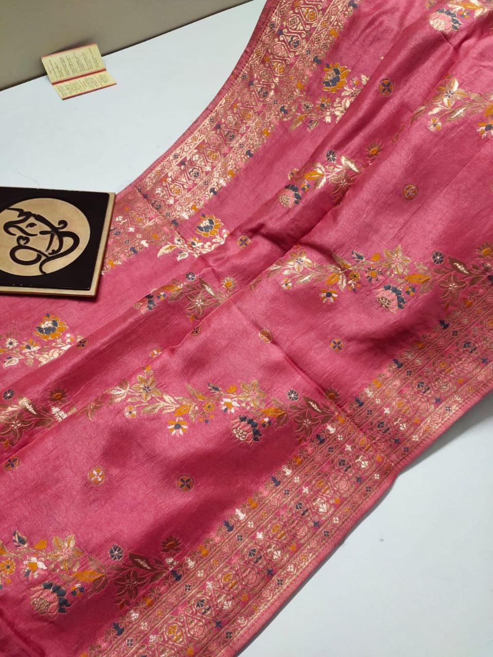 Pink handloom Banarasi semi georgette silk sarees
