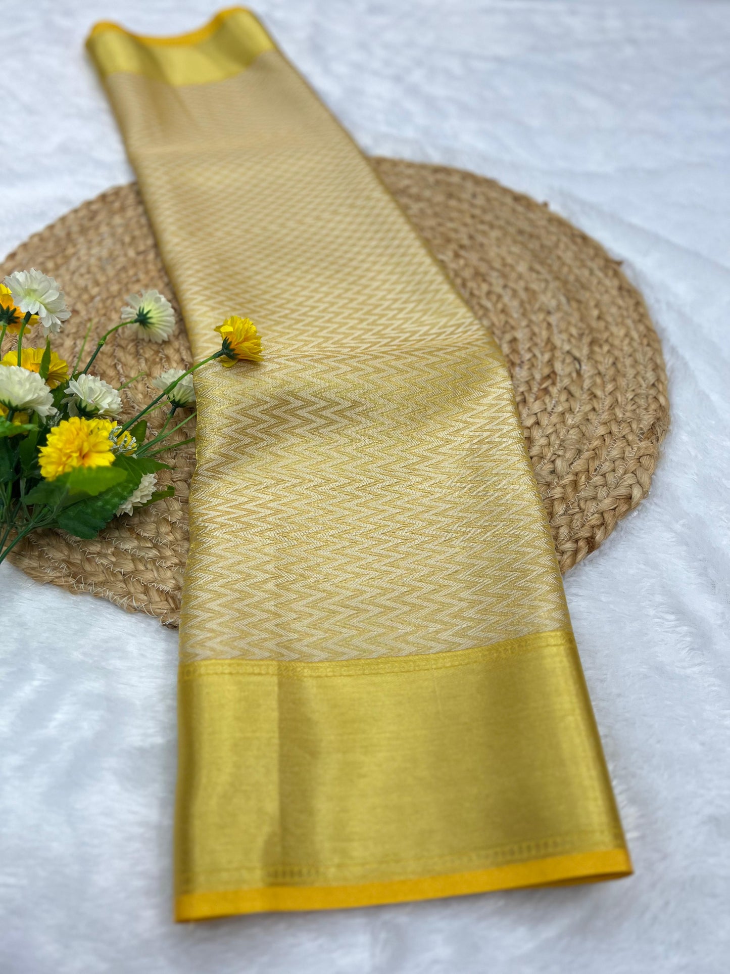 Golden yellow banarasi tissue silk sarees