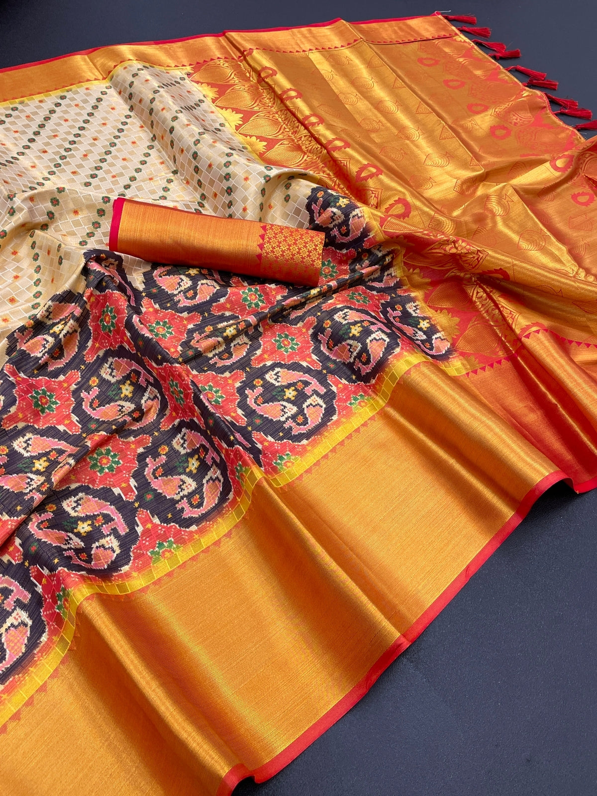 Fancy silk sarees with kalamkari design