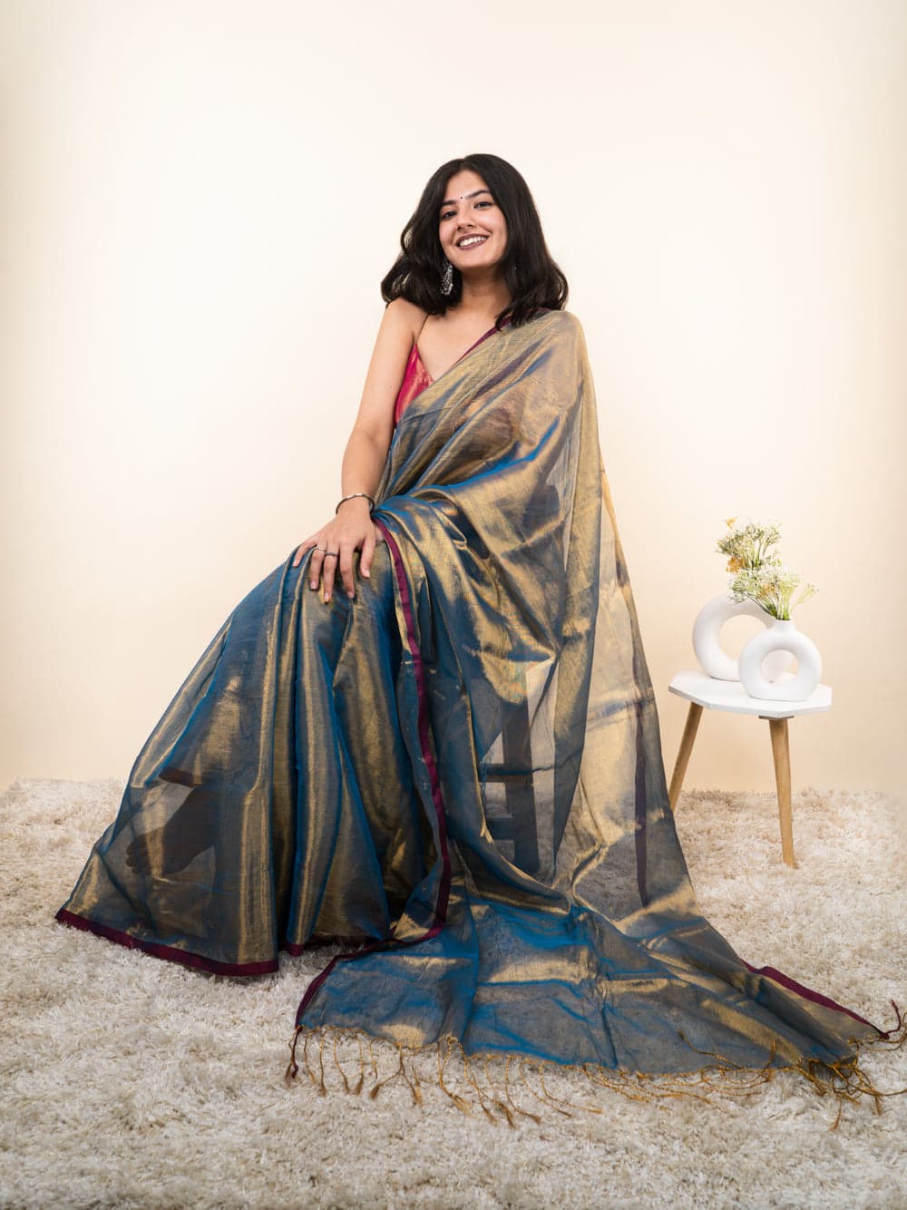 Blue khadi Tissue cotton sarees