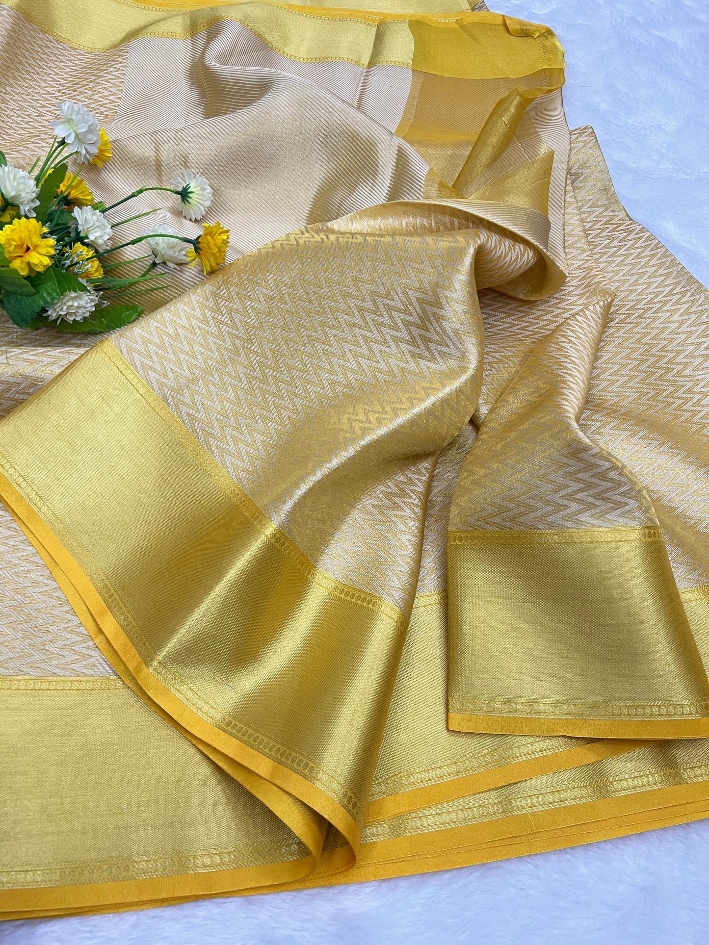 Golden yellow banarasi tissue silk sarees
