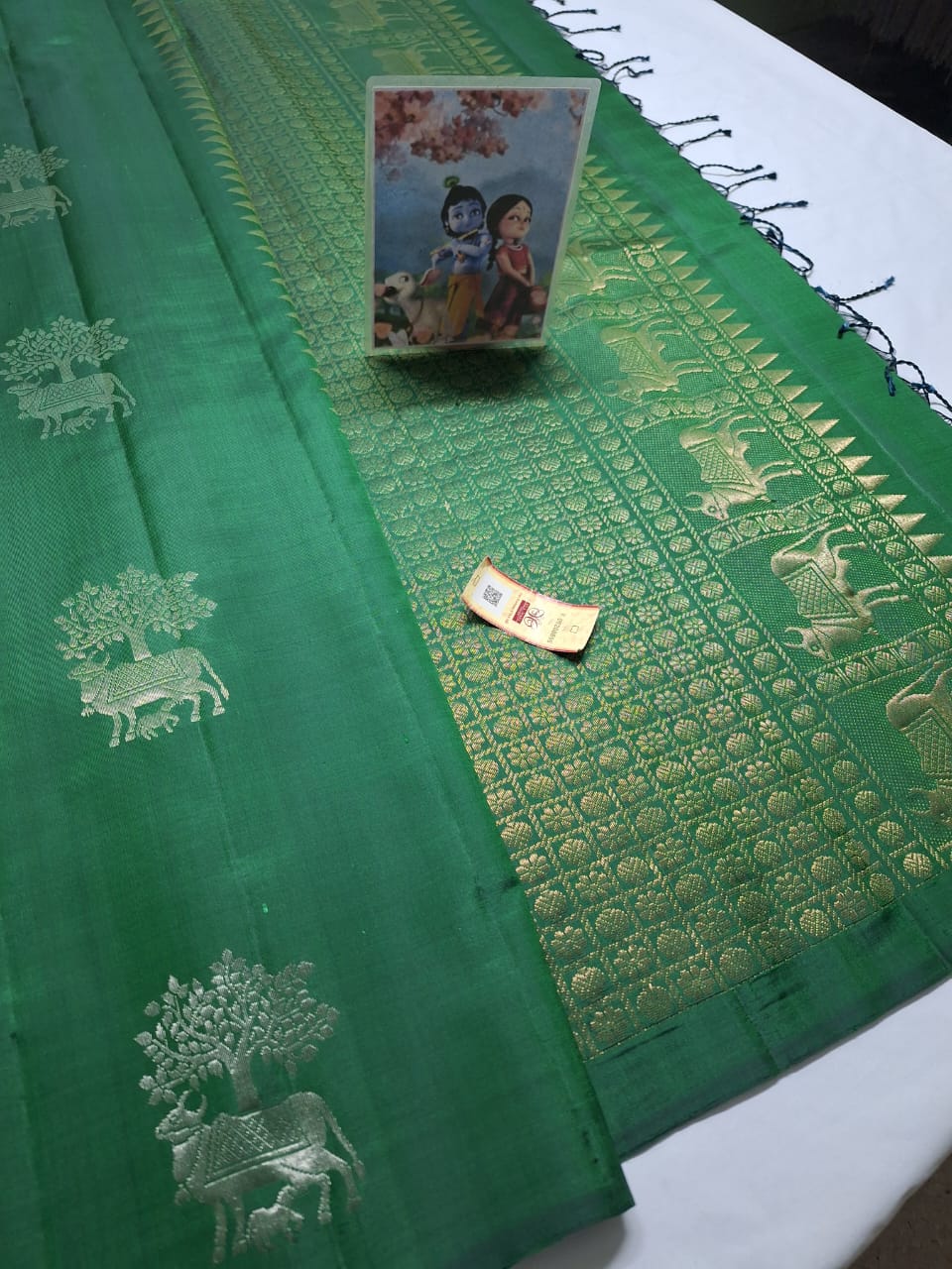 Dark green Pure kanchipuram soft silk sarees