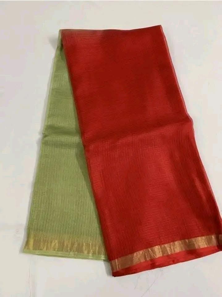 Red and green kota doria cotton silk sarees