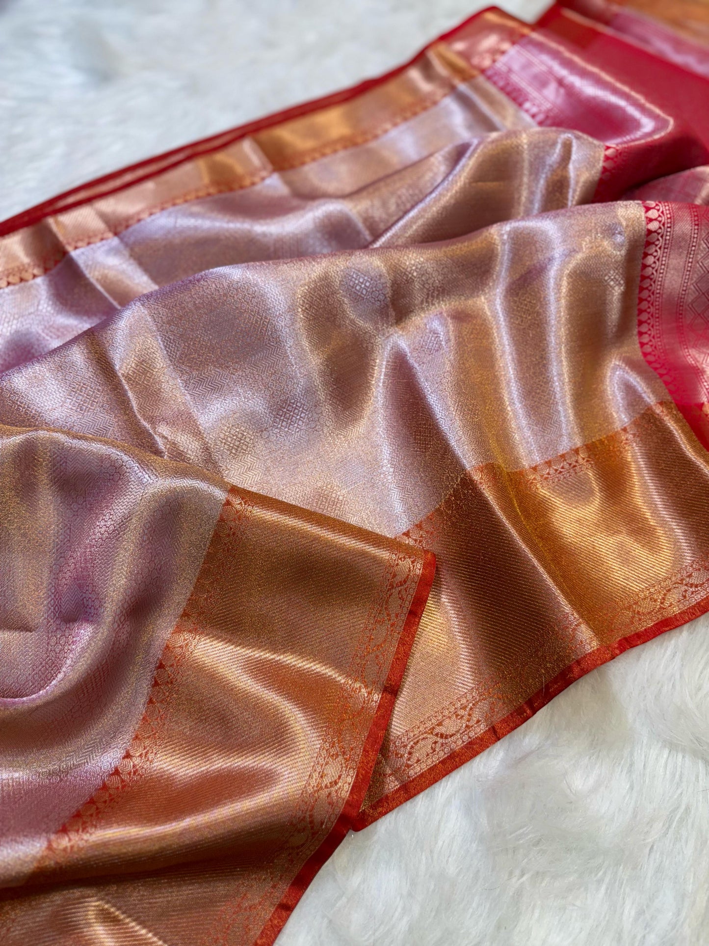 Pinkish gold Banarasi tissue silk sarees