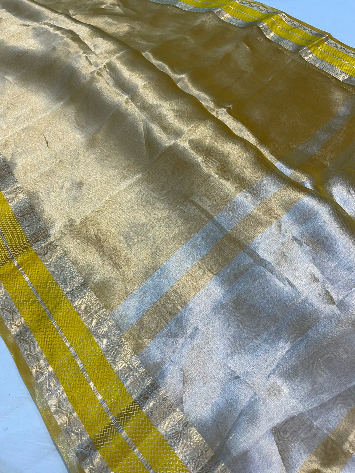 Gold with yellow pure metallic double tissue organza sarees