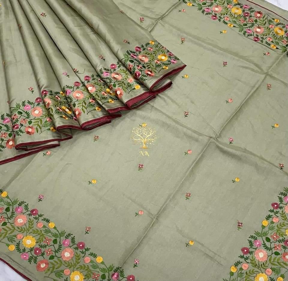 Tussar Munga silk embroidery sarees