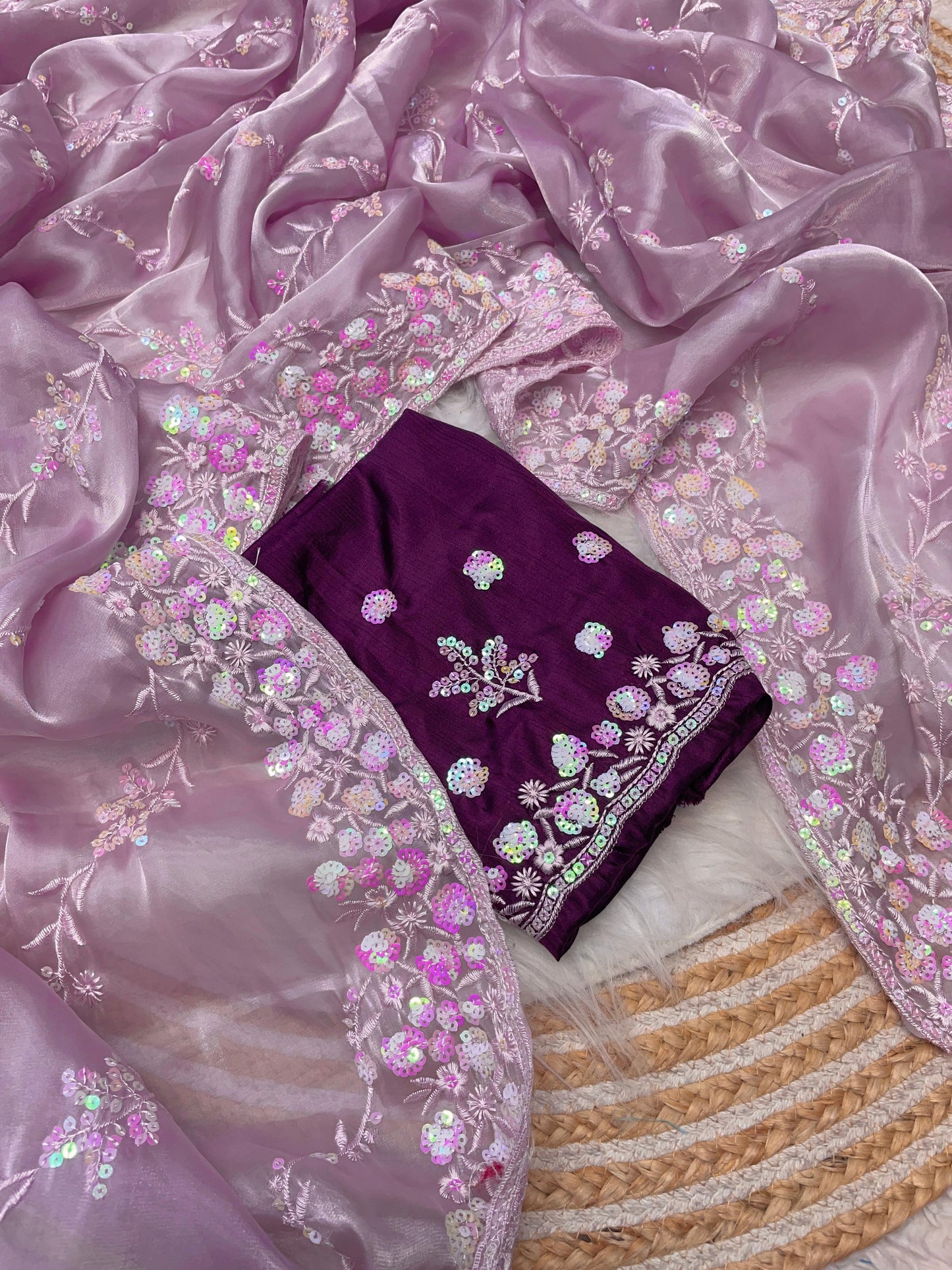 Soft jimmy choo satin sequence sarees