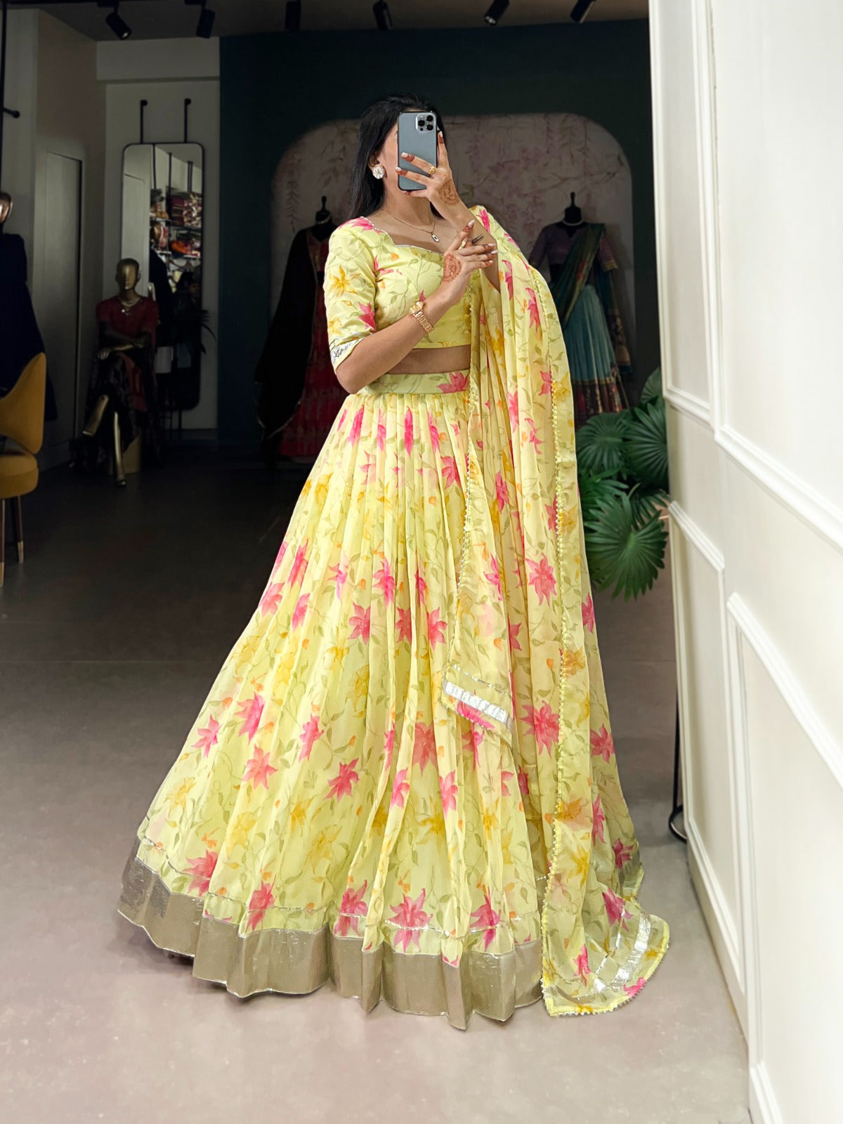 Yellow silk lehenga