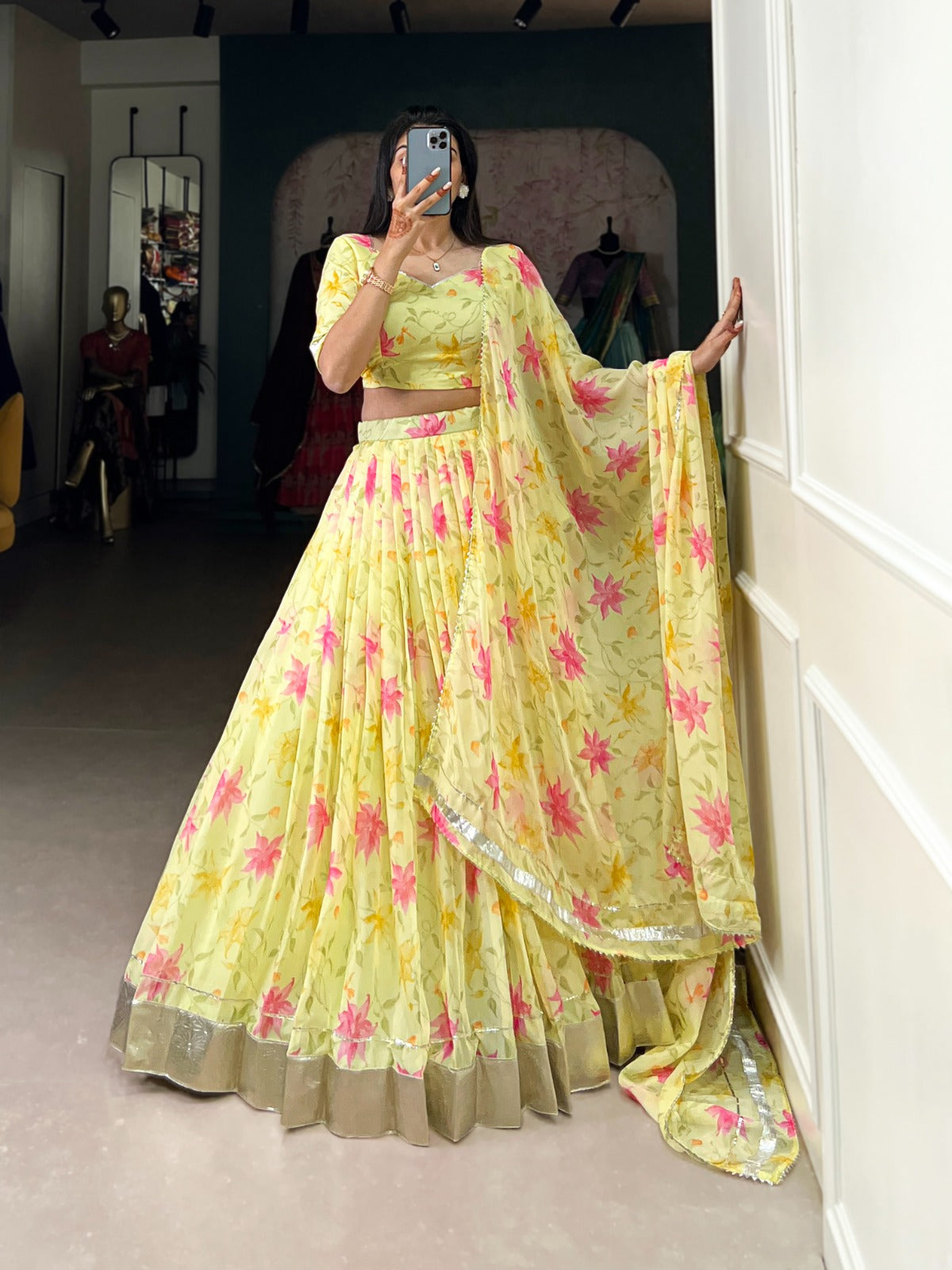 Yellow silk lehenga