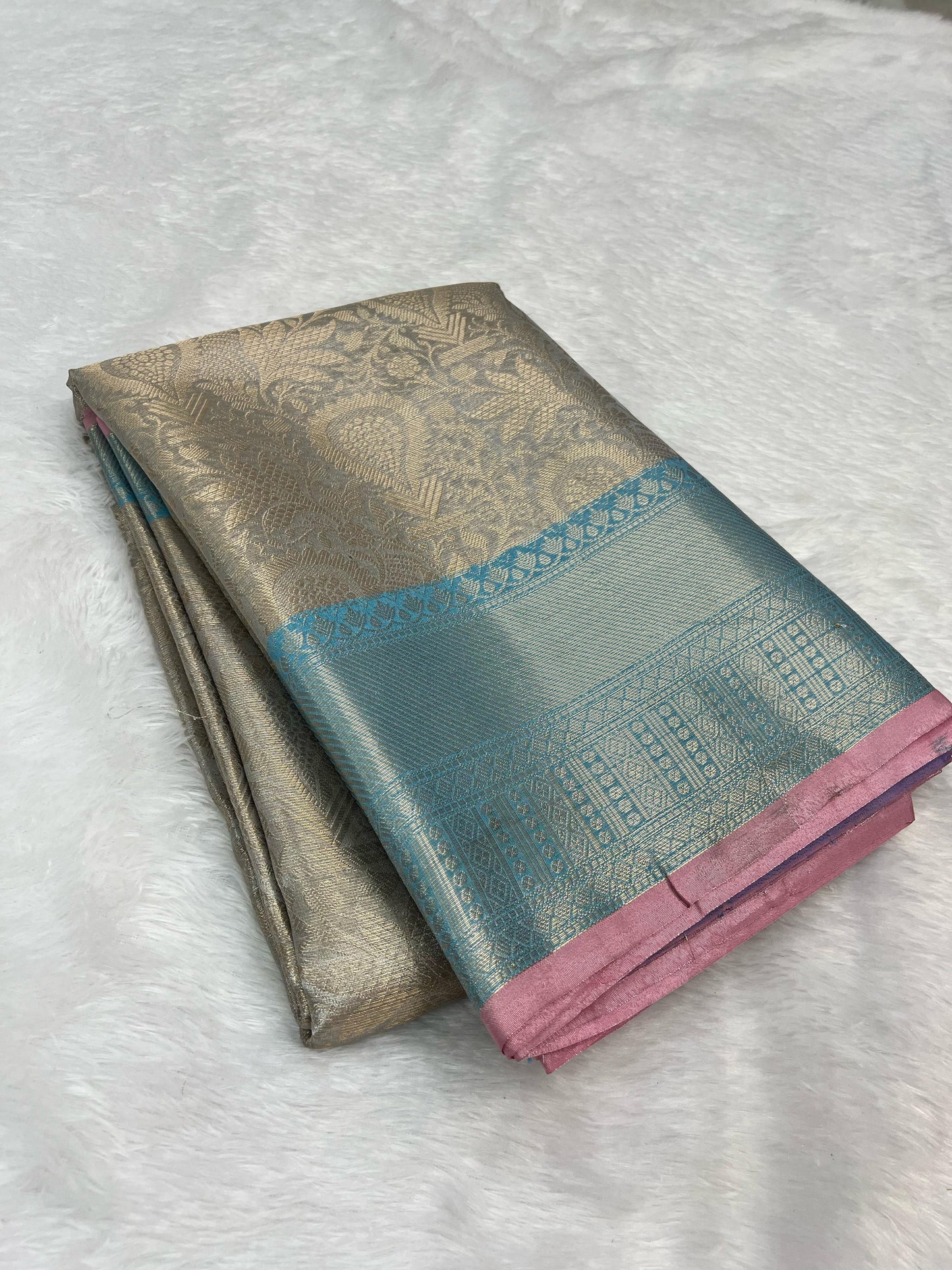 Silver banarasi katan tissue silk sarees