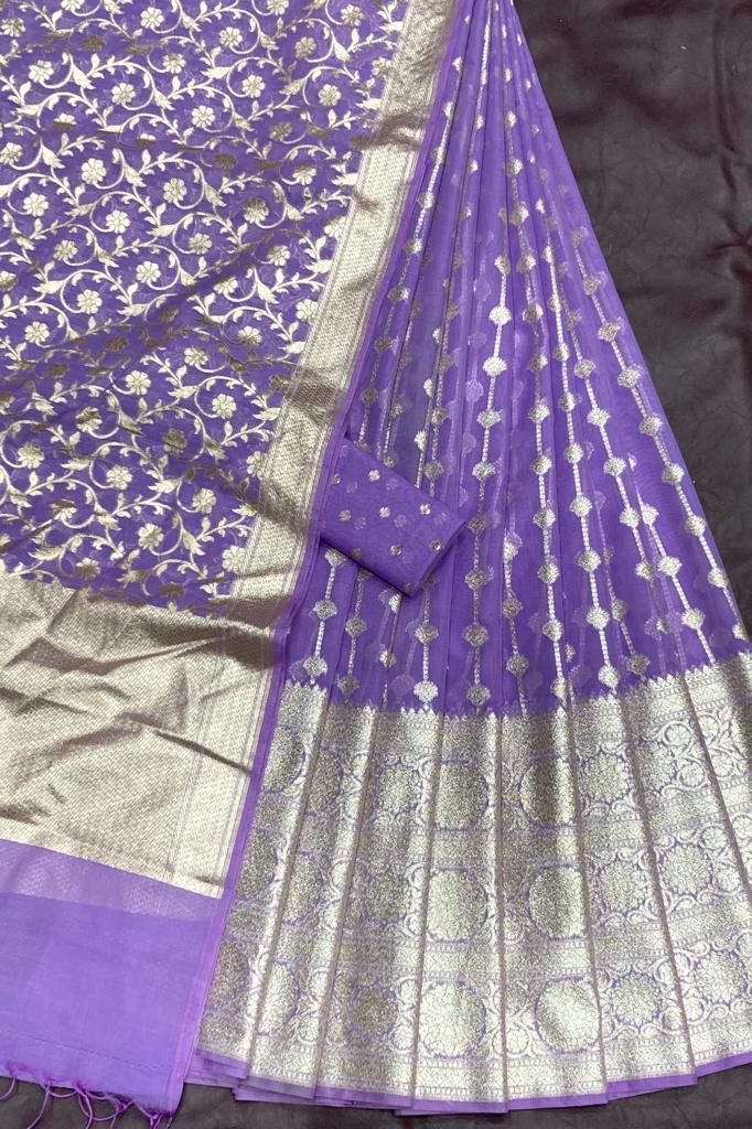 Purple banarasi cotton silk lehenga for elders