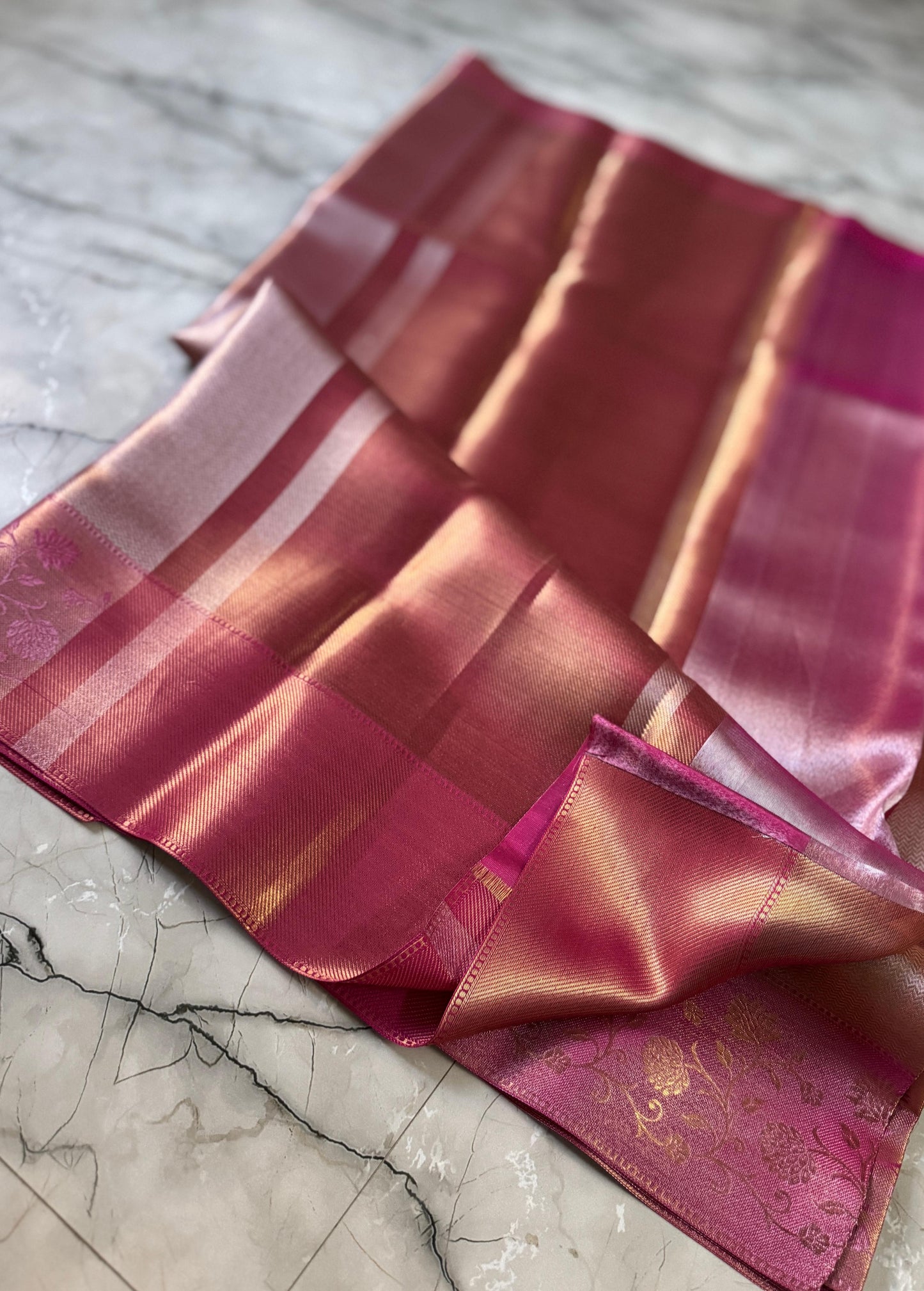 Pinkish gold Banarasi tissue silk sarees