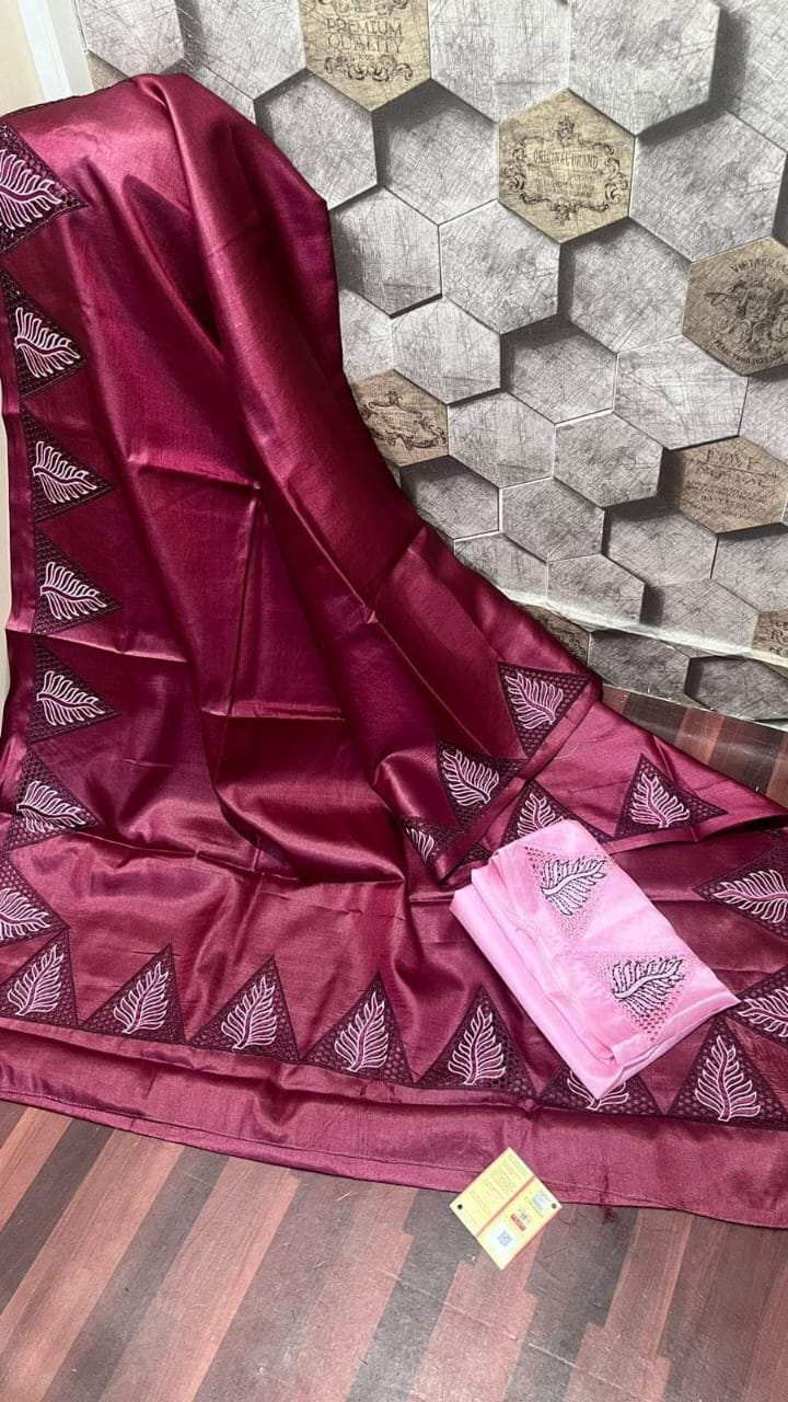 Tussar silk hand cutwork embroidery sarees