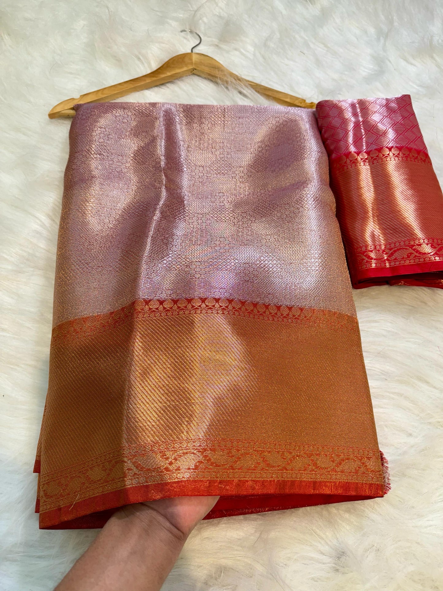 Pinkish gold Banarasi tissue silk sarees