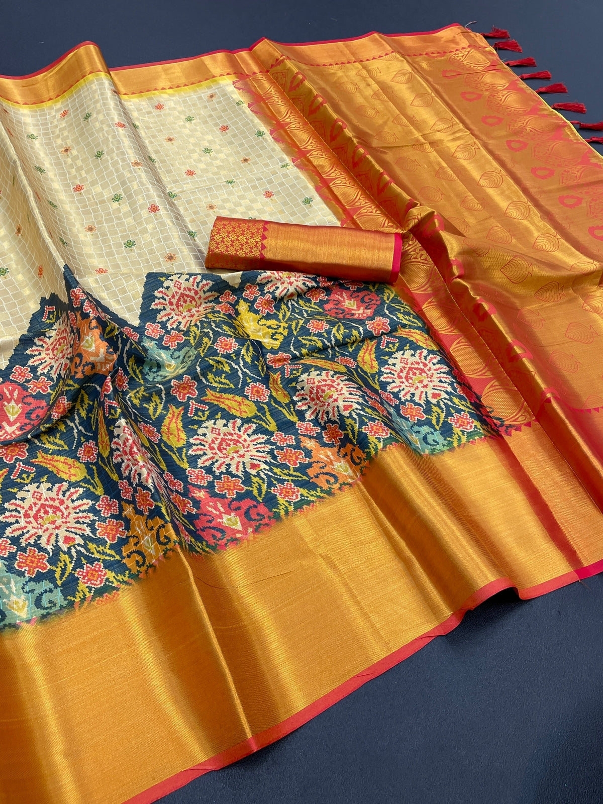 Fancy silk sarees with kalamkari design