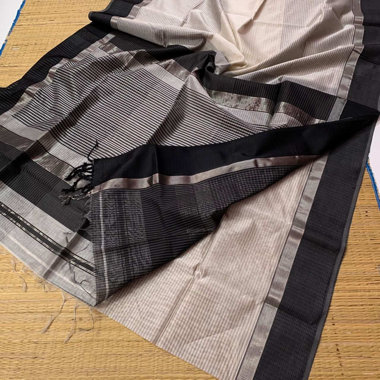 Gray and black Maheshwari sarees