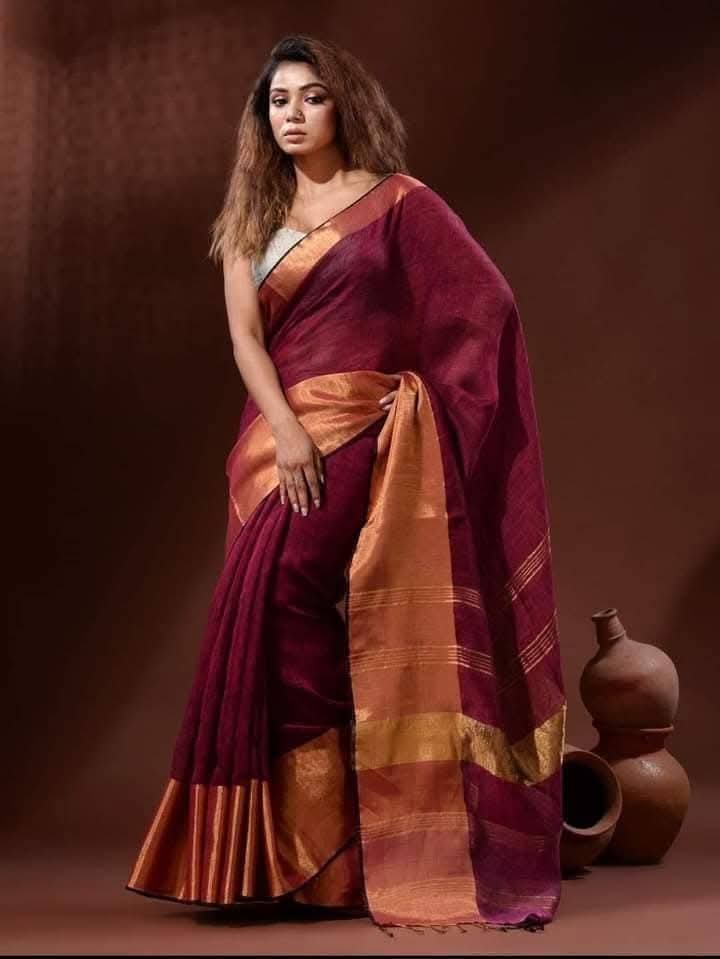 Linen big border sarees