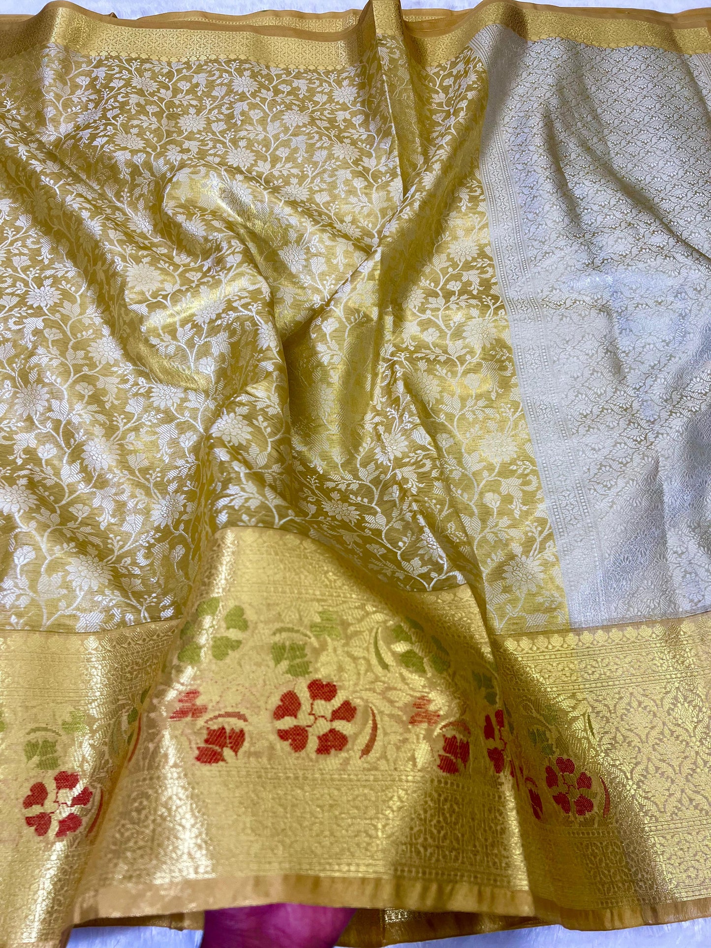 Gold Banarasi tissue silk sarees