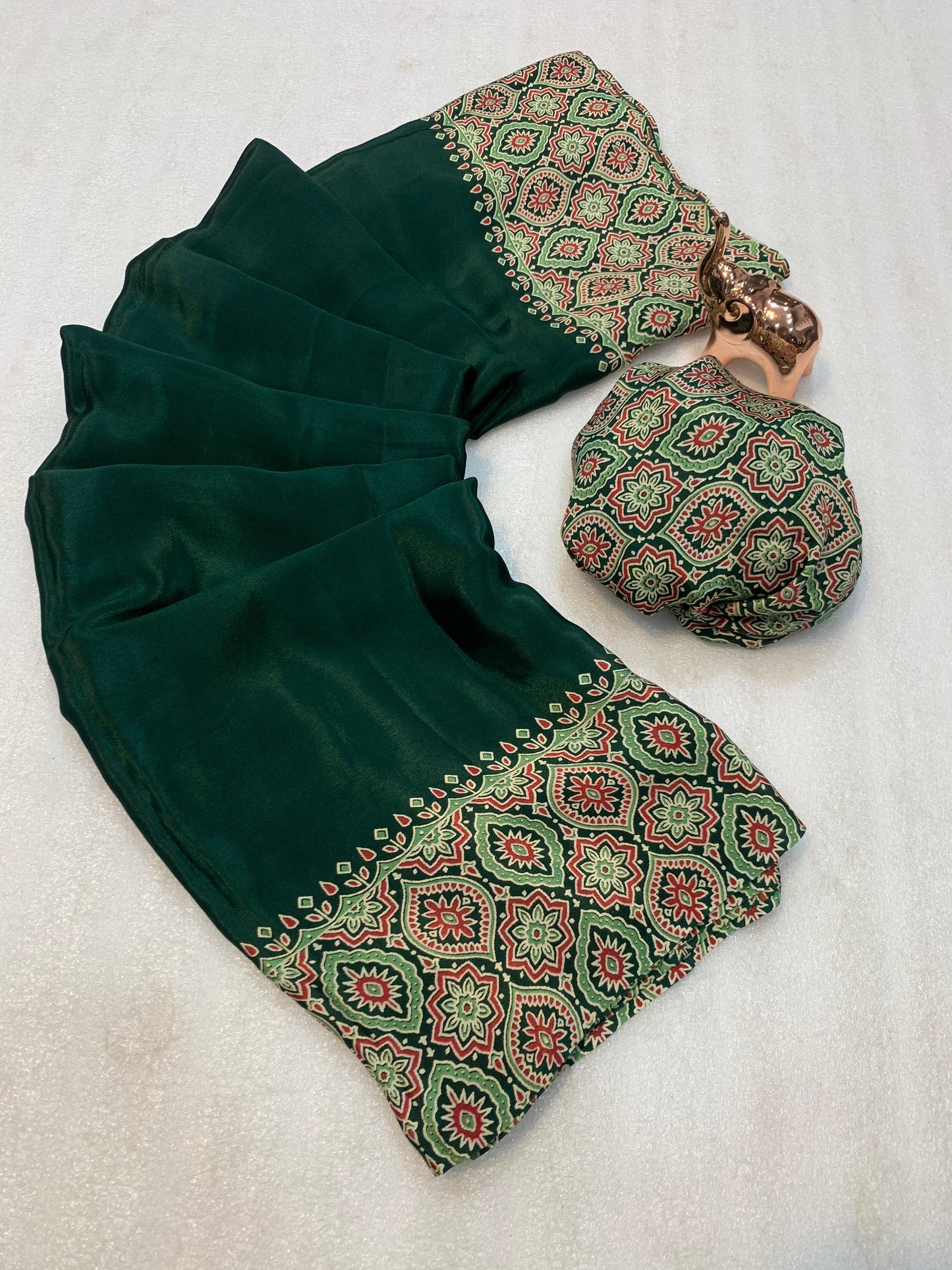 Pure crepe satin ajrakh sarees