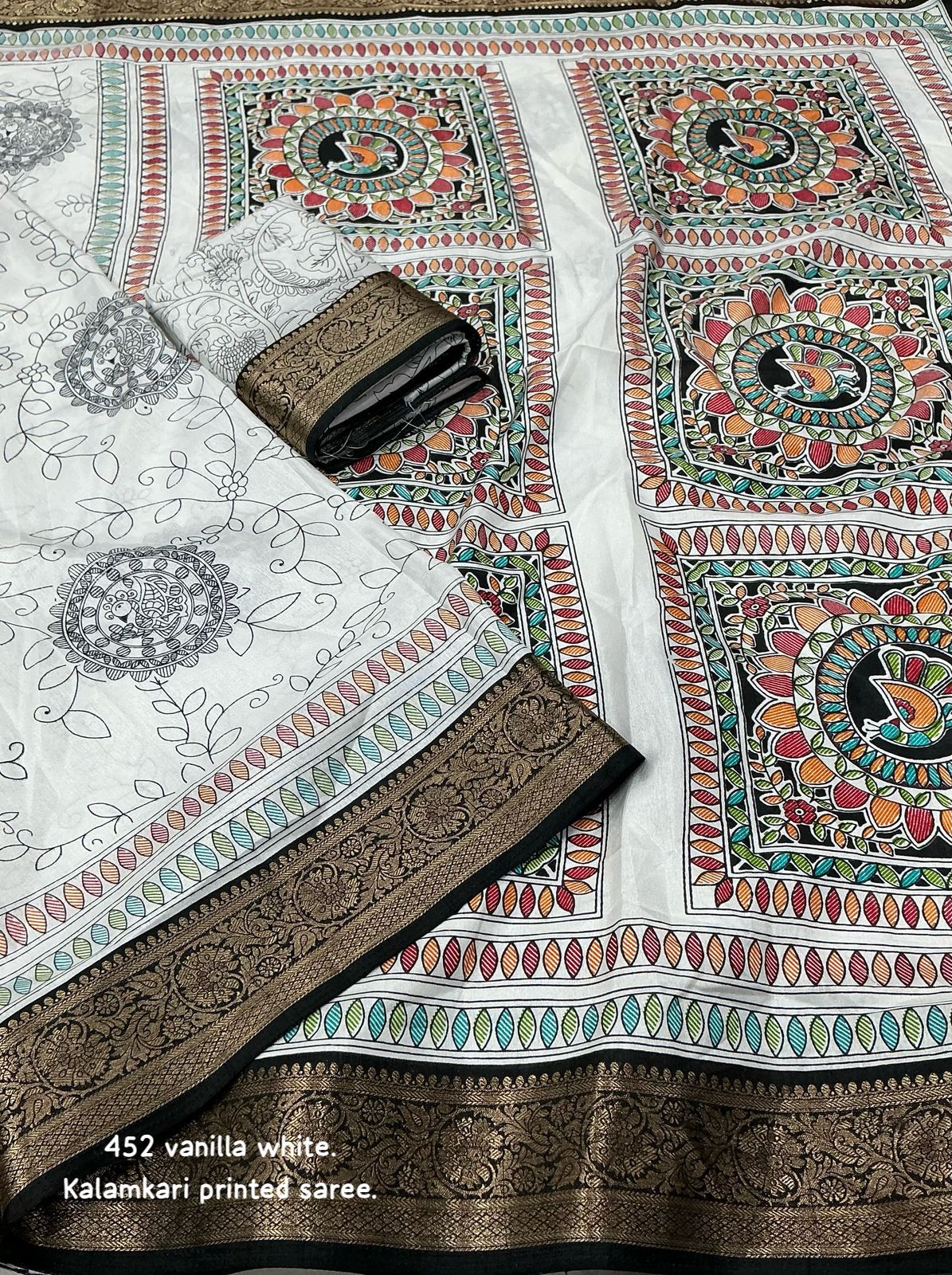 White Fancy kalamkari sarees