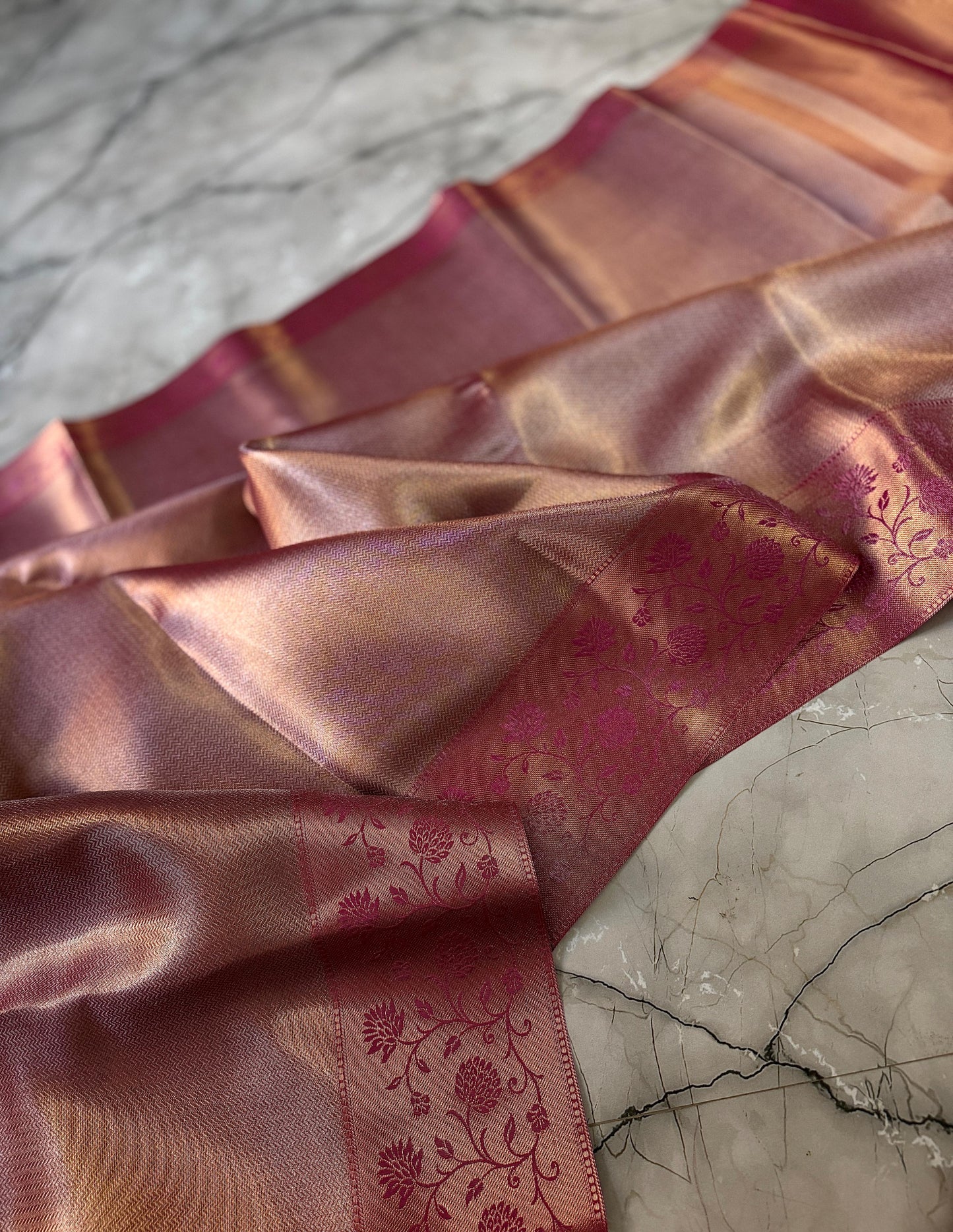Pinkish gold Banarasi tissue silk sarees