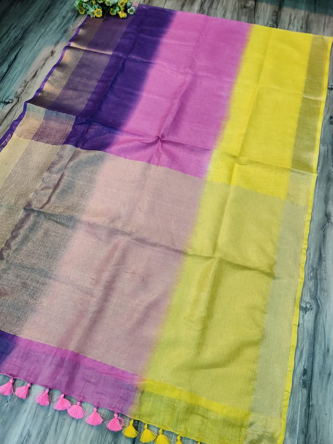 Purple with trishade linen by linen sarees