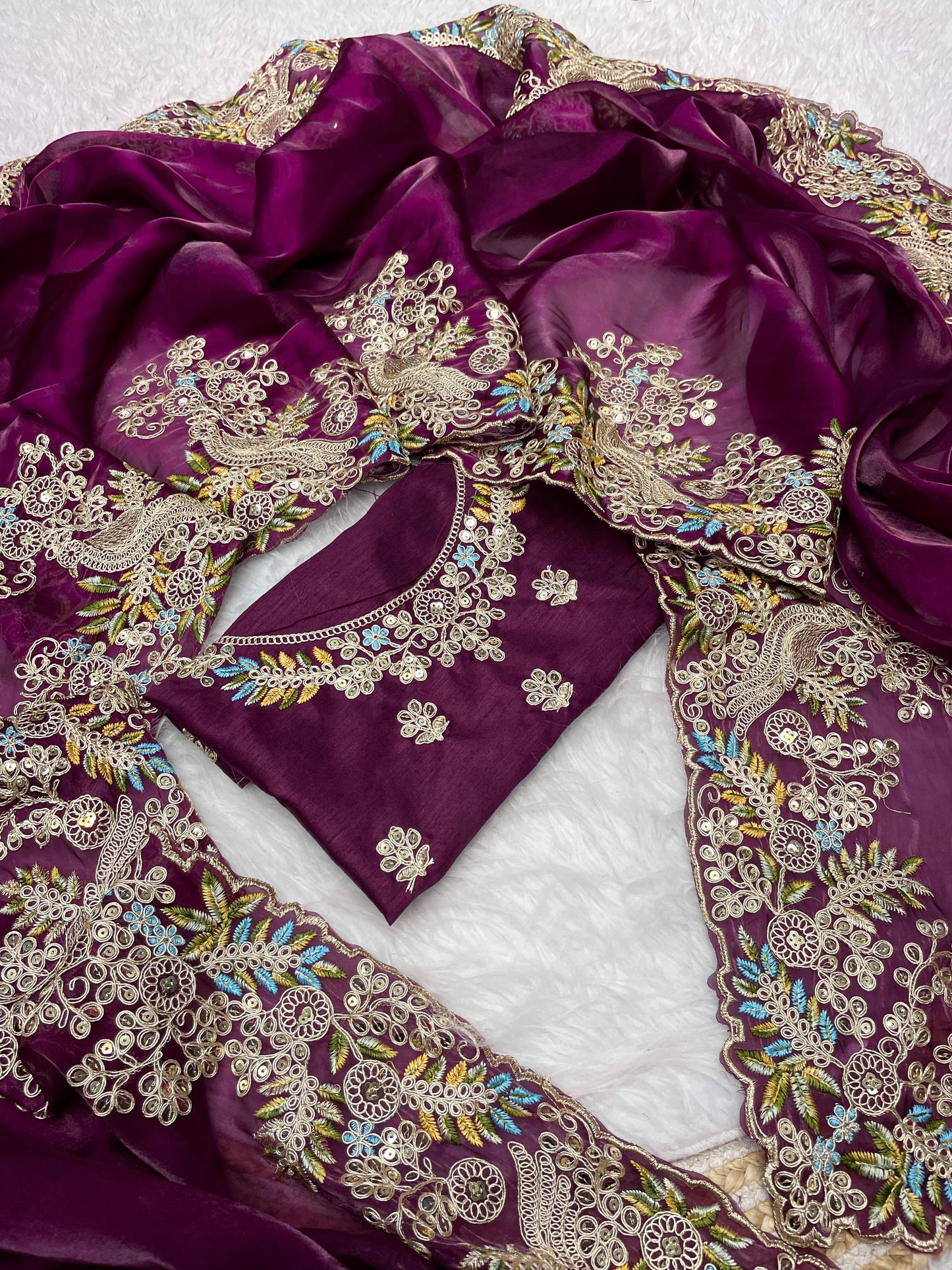 Soft jimmy choo Embroidery sarees