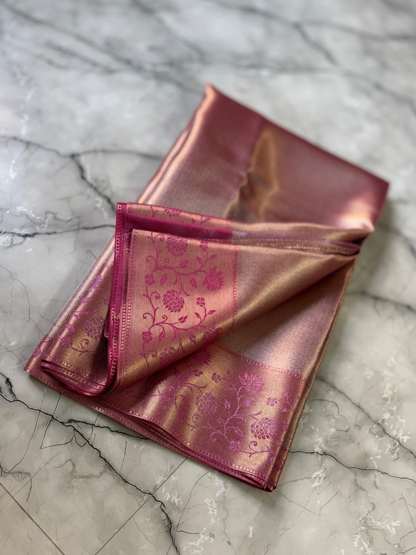 Pinkish gold Banarasi tissue silk sarees