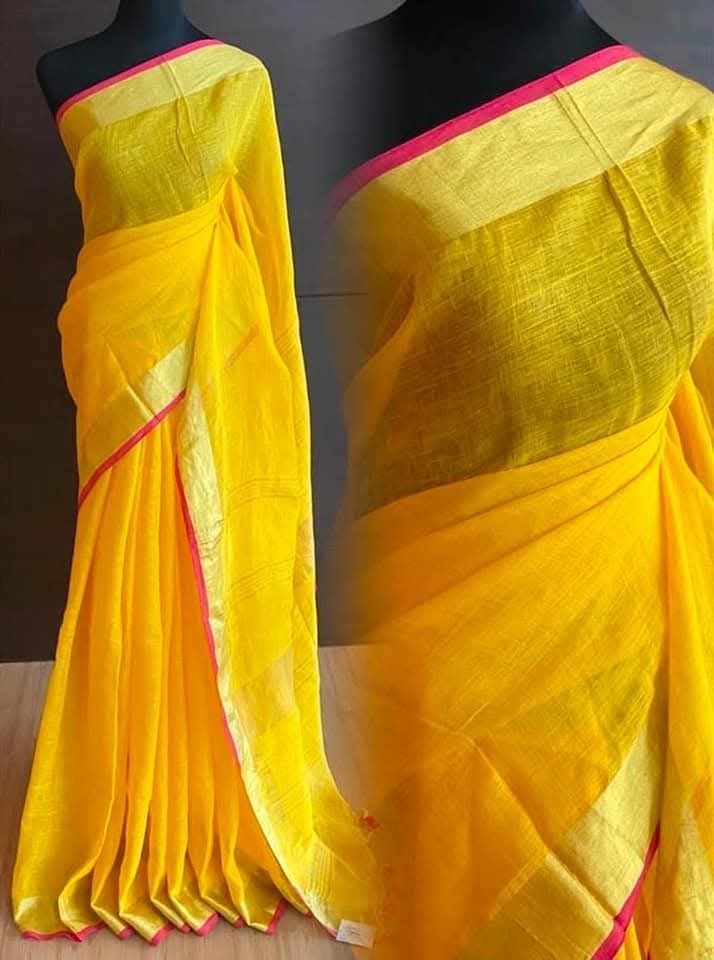 Pure linen sarees with zari border