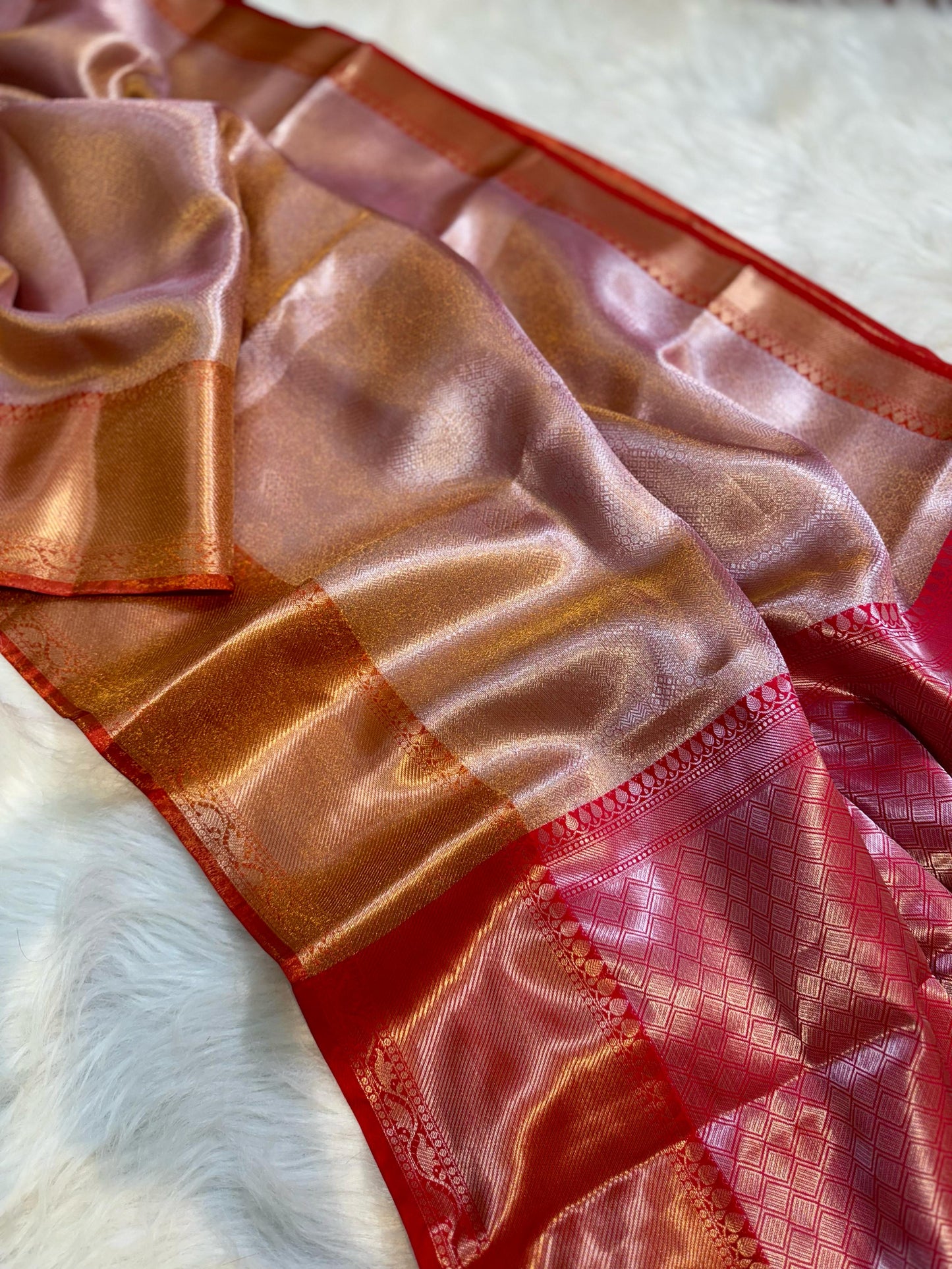Pinkish gold Banarasi tissue silk sarees